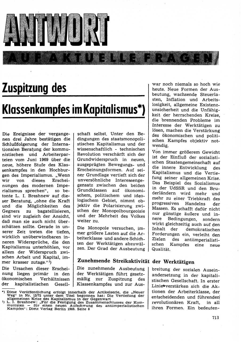Neuer Weg (NW), Organ des Zentralkomitees (ZK) der SED (Sozialistische Einheitspartei Deutschlands) für Fragen des Parteilebens, 27. Jahrgang [Deutsche Demokratische Republik (DDR)] 1972, Seite 713 (NW ZK SED DDR 1972, S. 713)