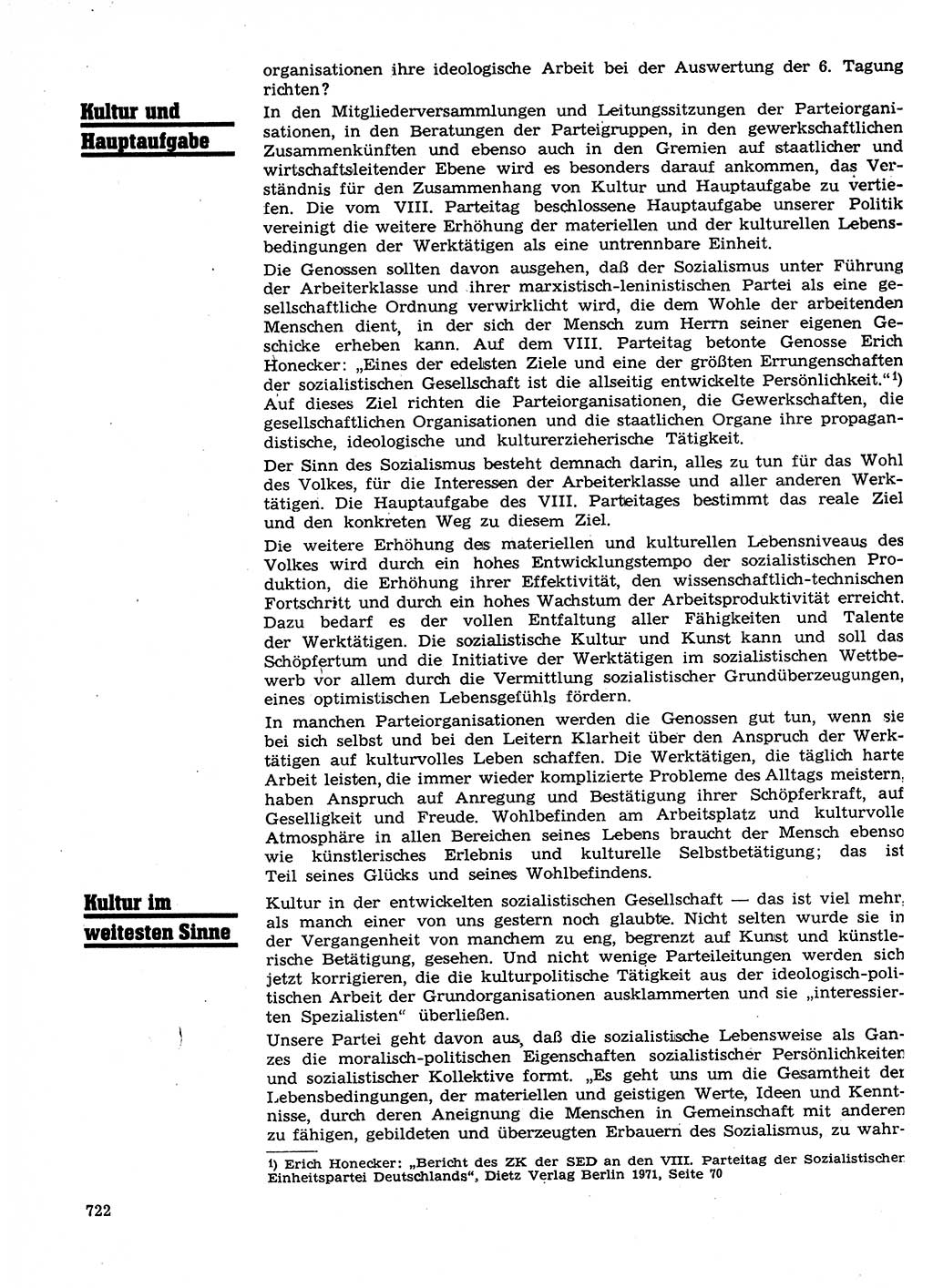 Neuer Weg (NW), Organ des Zentralkomitees (ZK) der SED (Sozialistische Einheitspartei Deutschlands) für Fragen des Parteilebens, 27. Jahrgang [Deutsche Demokratische Republik (DDR)] 1972, Seite 722 (NW ZK SED DDR 1972, S. 722)