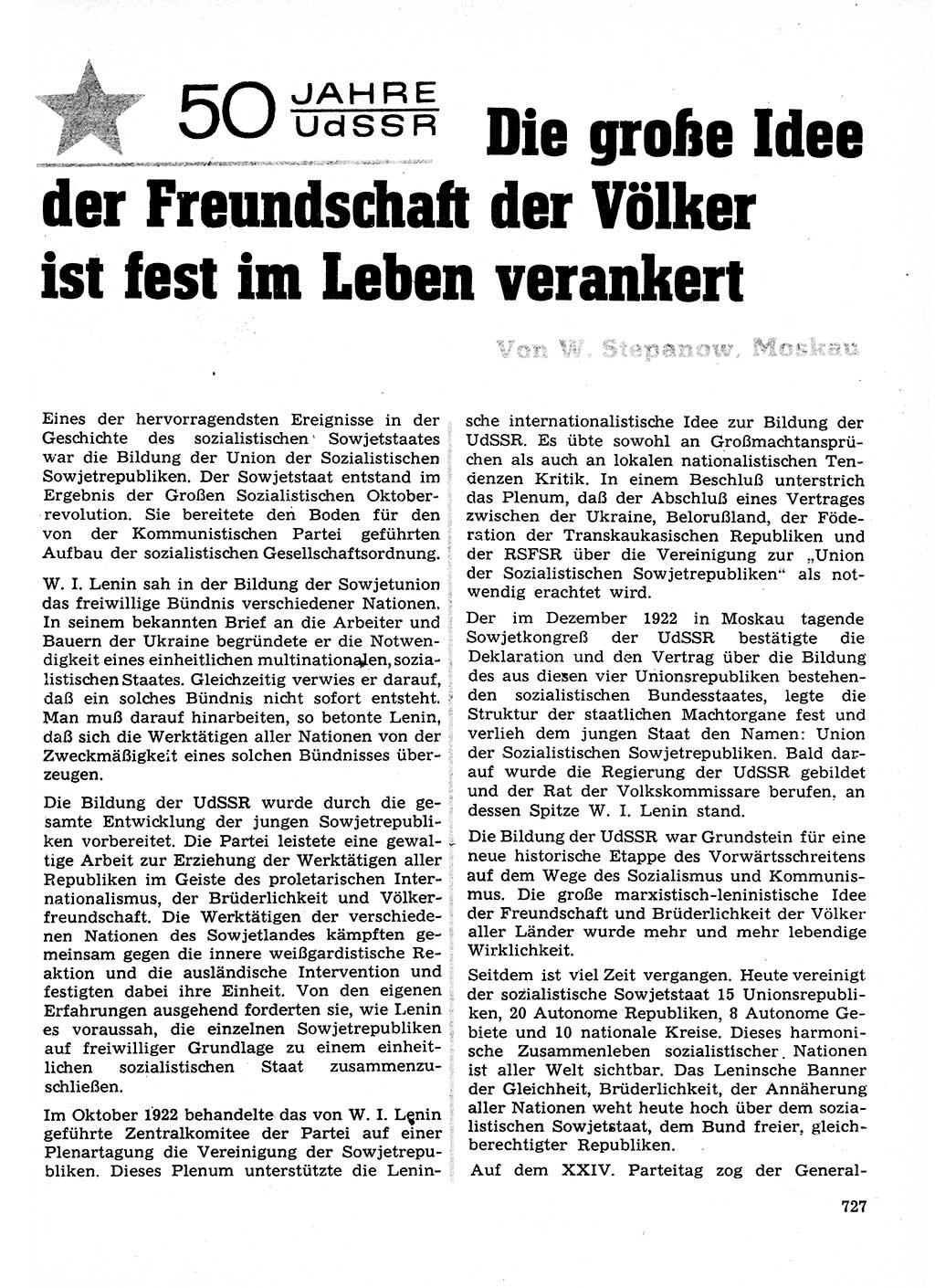 Neuer Weg (NW), Organ des Zentralkomitees (ZK) der SED (Sozialistische Einheitspartei Deutschlands) für Fragen des Parteilebens, 27. Jahrgang [Deutsche Demokratische Republik (DDR)] 1972, Seite 727 (NW ZK SED DDR 1972, S. 727)