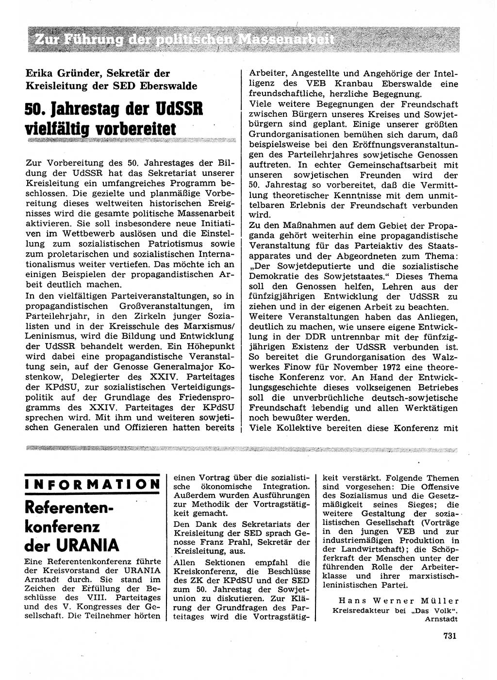 Neuer Weg (NW), Organ des Zentralkomitees (ZK) der SED (Sozialistische Einheitspartei Deutschlands) für Fragen des Parteilebens, 27. Jahrgang [Deutsche Demokratische Republik (DDR)] 1972, Seite 731 (NW ZK SED DDR 1972, S. 731)