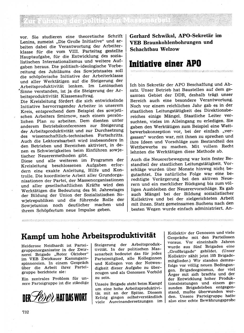 Neuer Weg (NW), Organ des Zentralkomitees (ZK) der SED (Sozialistische Einheitspartei Deutschlands) für Fragen des Parteilebens, 27. Jahrgang [Deutsche Demokratische Republik (DDR)] 1972, Seite 732 (NW ZK SED DDR 1972, S. 732)