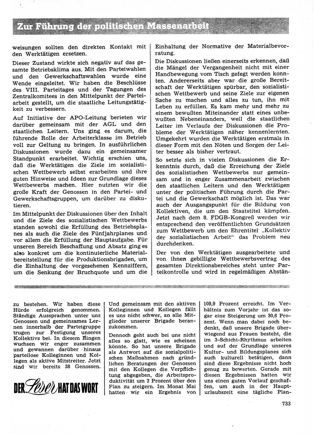 Neuer Weg (NW), Organ des Zentralkomitees (ZK) der SED (Sozialistische Einheitspartei Deutschlands) für Fragen des Parteilebens, 27. Jahrgang [Deutsche Demokratische Republik (DDR)] 1972, Seite 733 (NW ZK SED DDR 1972, S. 733)