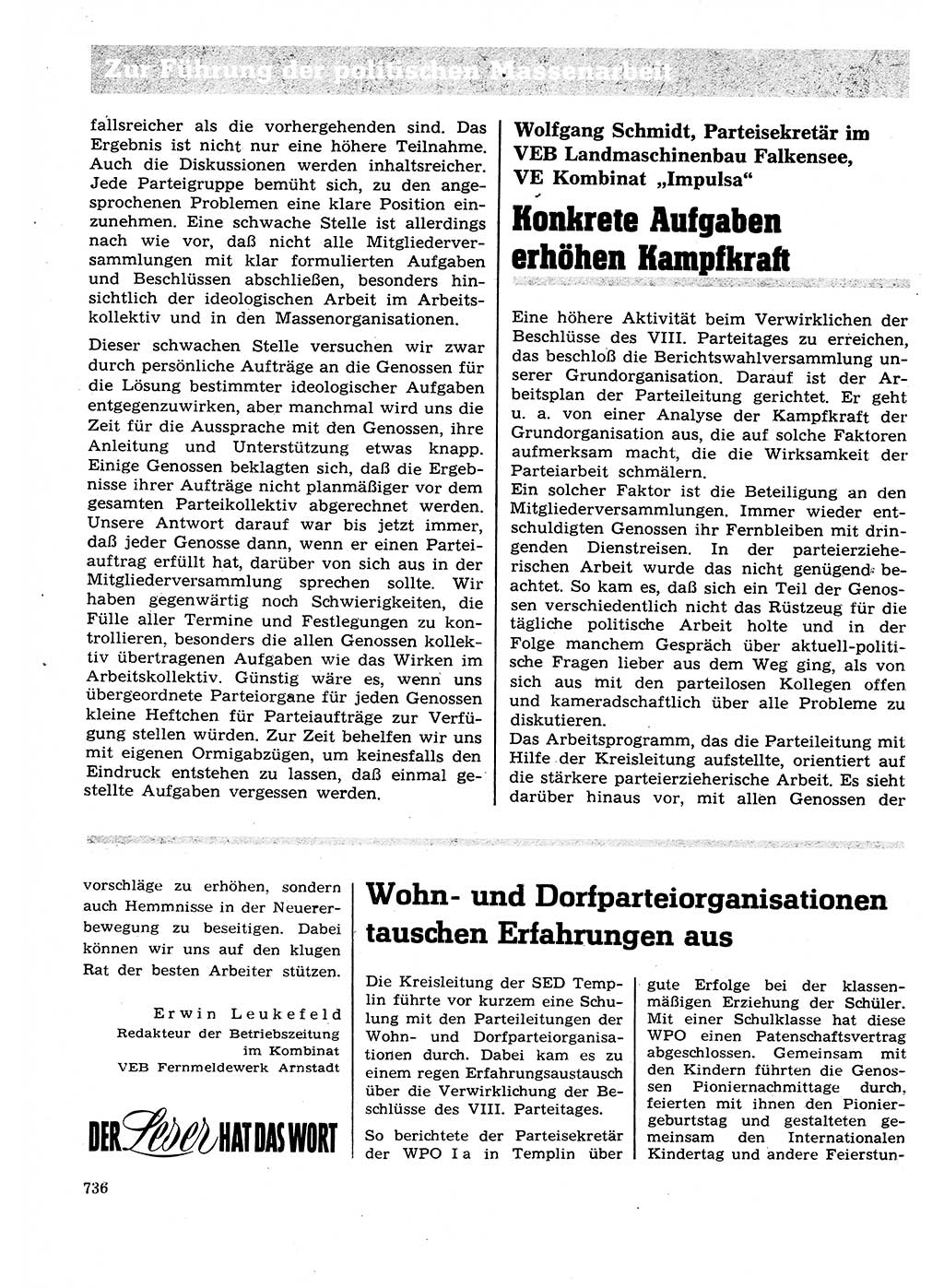 Neuer Weg (NW), Organ des Zentralkomitees (ZK) der SED (Sozialistische Einheitspartei Deutschlands) für Fragen des Parteilebens, 27. Jahrgang [Deutsche Demokratische Republik (DDR)] 1972, Seite 736 (NW ZK SED DDR 1972, S. 736)