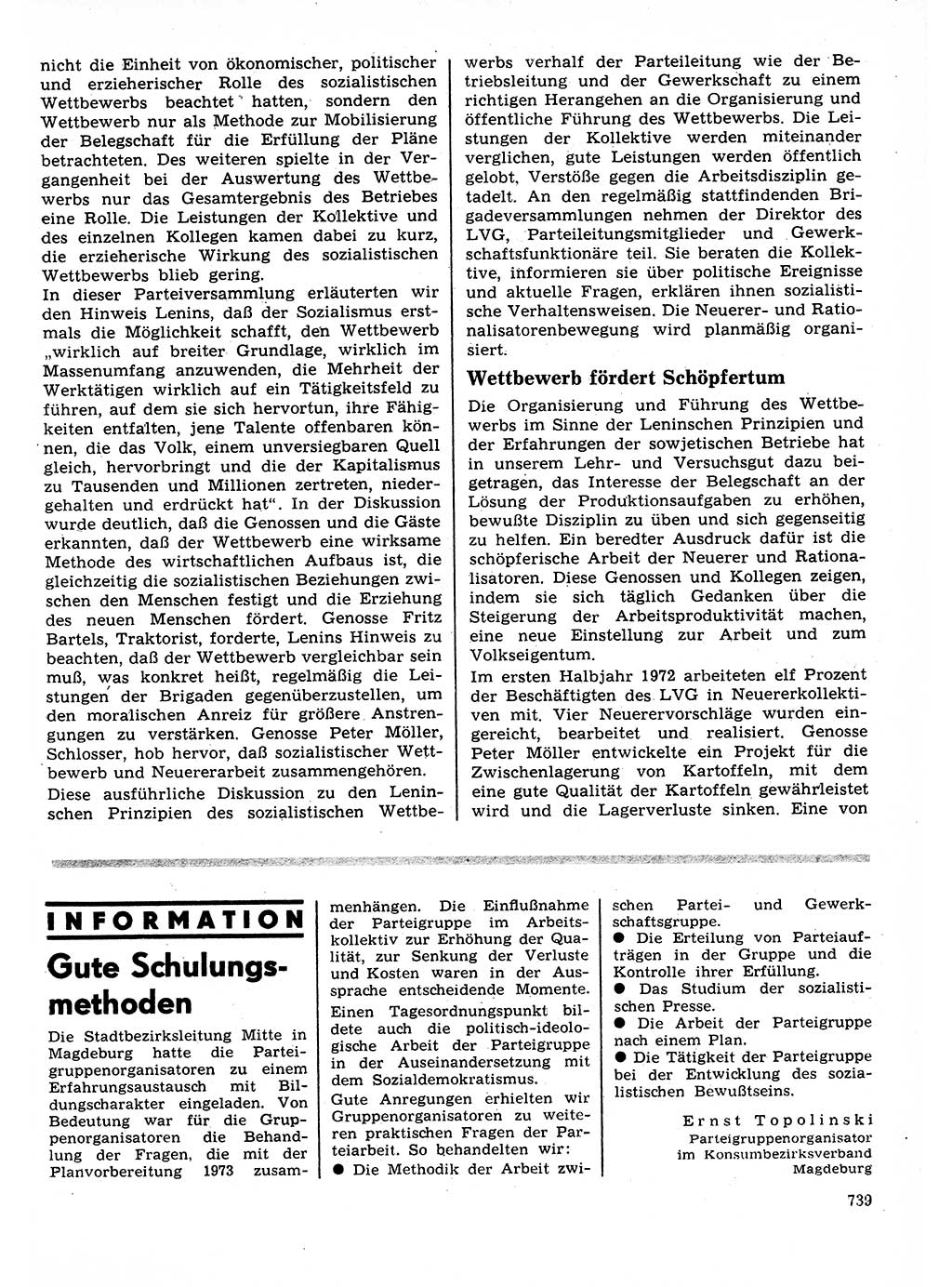 Neuer Weg (NW), Organ des Zentralkomitees (ZK) der SED (Sozialistische Einheitspartei Deutschlands) für Fragen des Parteilebens, 27. Jahrgang [Deutsche Demokratische Republik (DDR)] 1972, Seite 739 (NW ZK SED DDR 1972, S. 739)