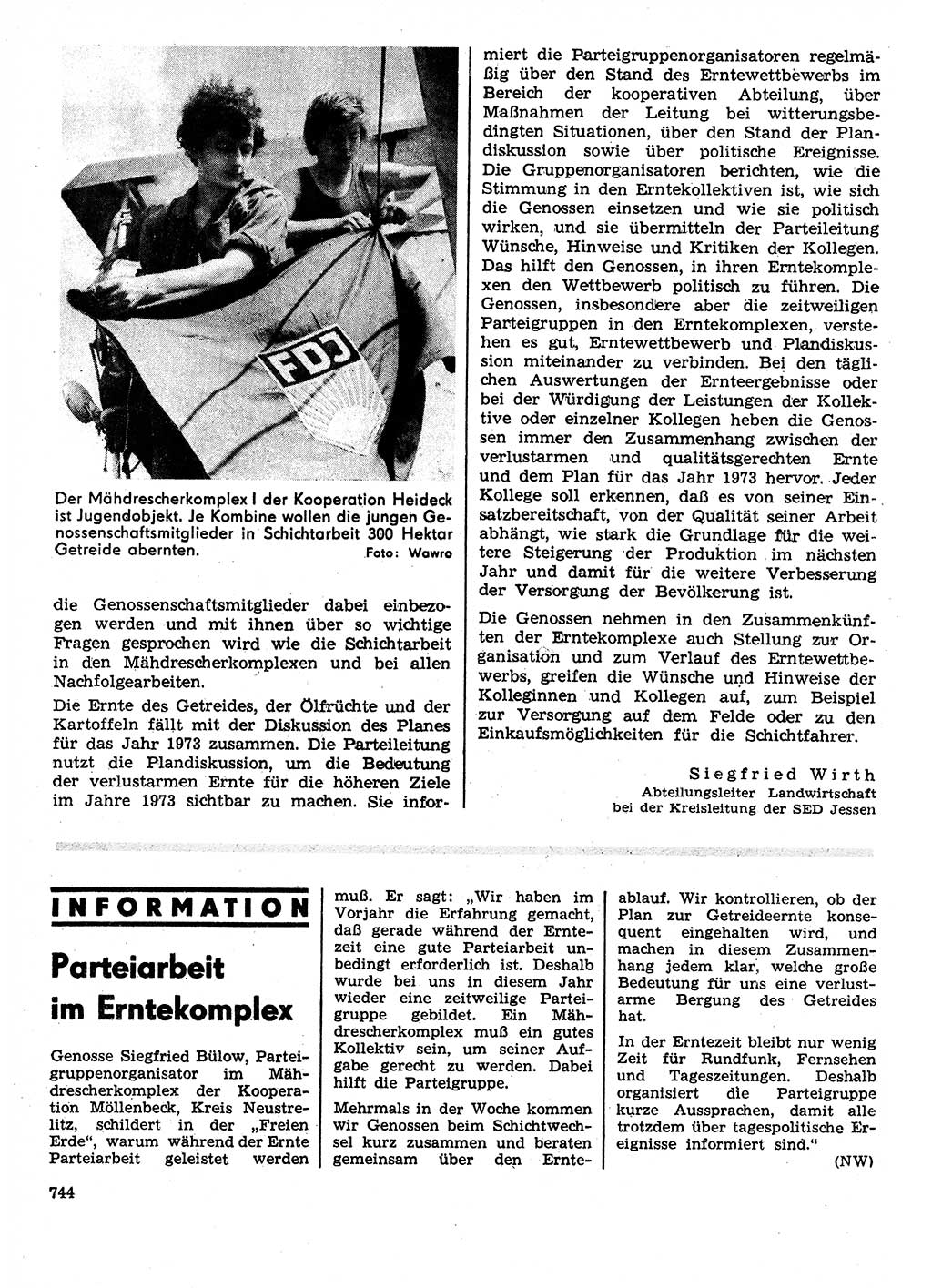 Neuer Weg (NW), Organ des Zentralkomitees (ZK) der SED (Sozialistische Einheitspartei Deutschlands) für Fragen des Parteilebens, 27. Jahrgang [Deutsche Demokratische Republik (DDR)] 1972, Seite 744 (NW ZK SED DDR 1972, S. 744)
