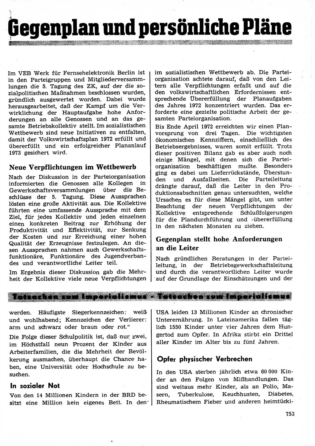 Neuer Weg (NW), Organ des Zentralkomitees (ZK) der SED (Sozialistische Einheitspartei Deutschlands) für Fragen des Parteilebens, 27. Jahrgang [Deutsche Demokratische Republik (DDR)] 1972, Seite 753 (NW ZK SED DDR 1972, S. 753)