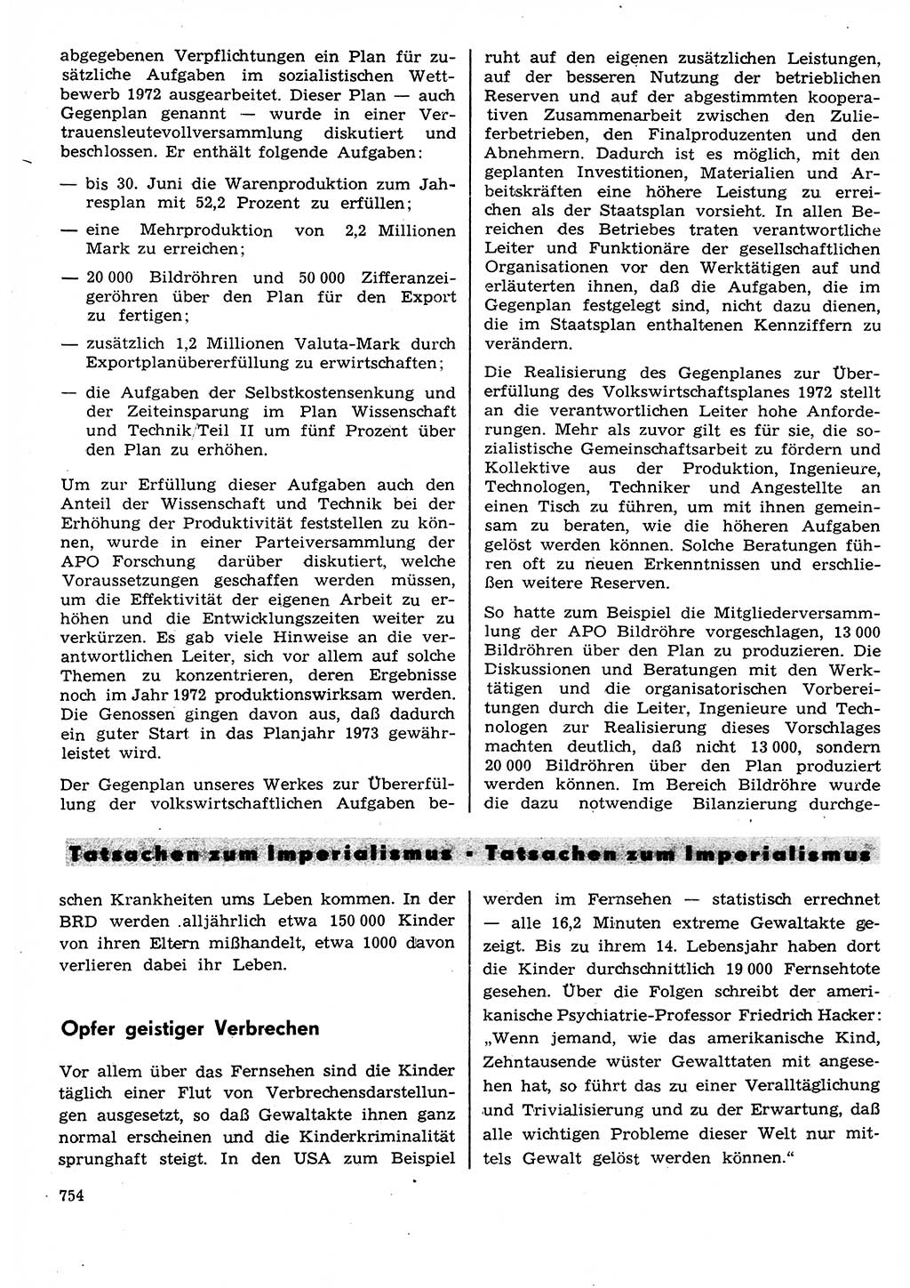 Neuer Weg (NW), Organ des Zentralkomitees (ZK) der SED (Sozialistische Einheitspartei Deutschlands) für Fragen des Parteilebens, 27. Jahrgang [Deutsche Demokratische Republik (DDR)] 1972, Seite 754 (NW ZK SED DDR 1972, S. 754)