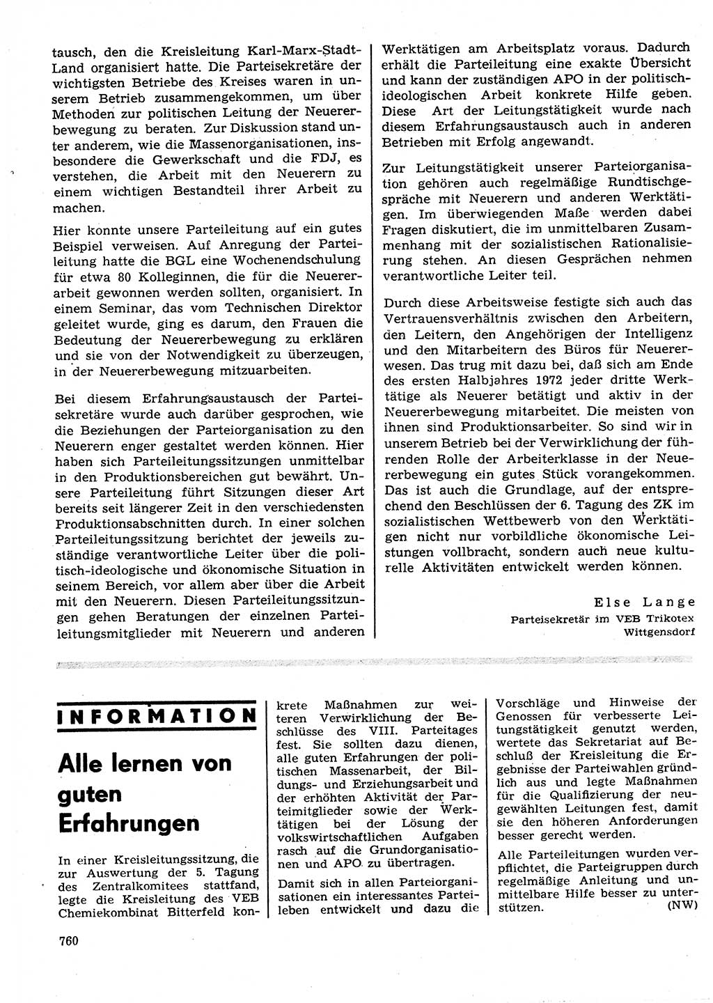 Neuer Weg (NW), Organ des Zentralkomitees (ZK) der SED (Sozialistische Einheitspartei Deutschlands) für Fragen des Parteilebens, 27. Jahrgang [Deutsche Demokratische Republik (DDR)] 1972, Seite 760 (NW ZK SED DDR 1972, S. 760)