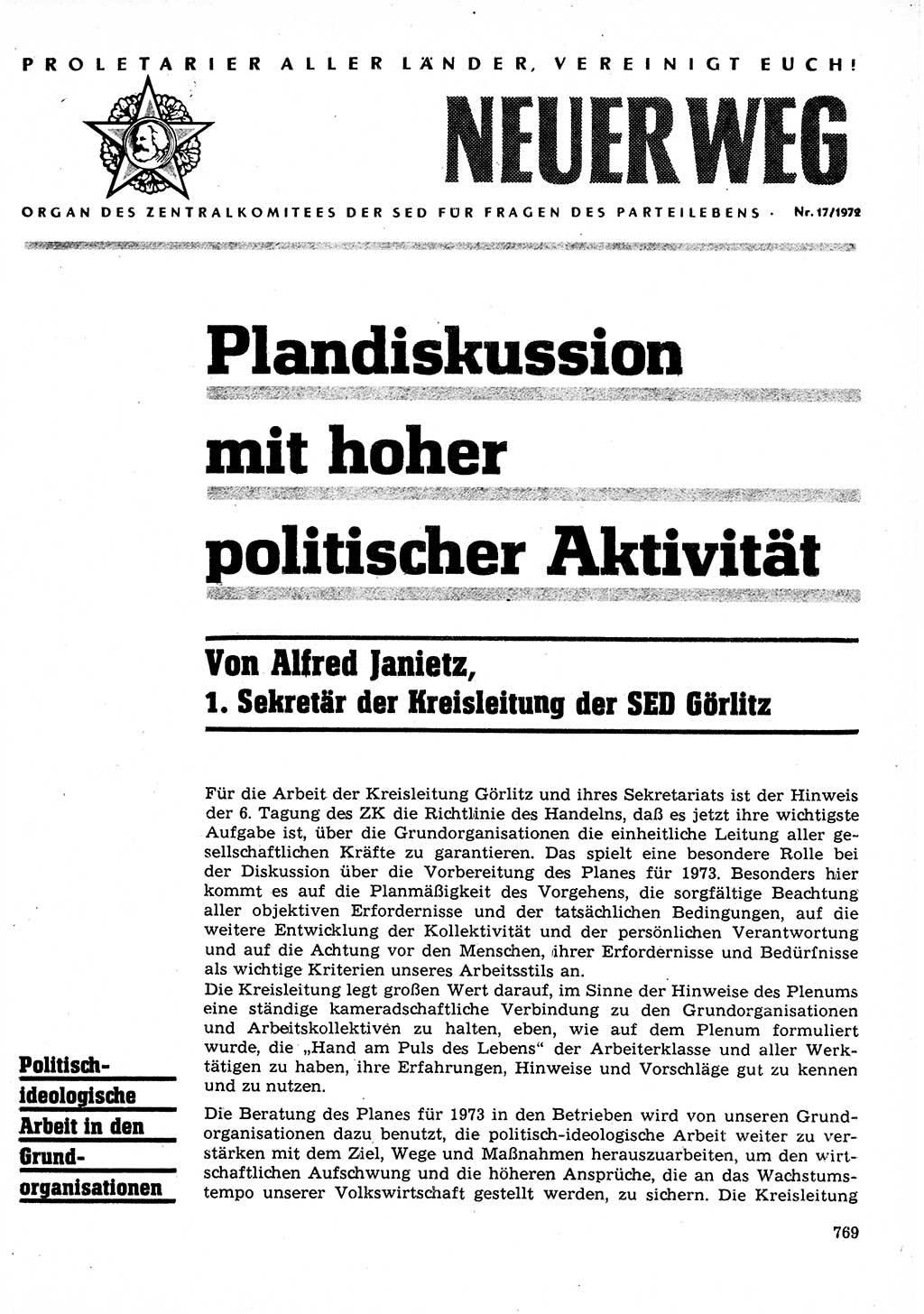 Neuer Weg (NW), Organ des Zentralkomitees (ZK) der SED (Sozialistische Einheitspartei Deutschlands) für Fragen des Parteilebens, 27. Jahrgang [Deutsche Demokratische Republik (DDR)] 1972, Seite 769 (NW ZK SED DDR 1972, S. 769)
