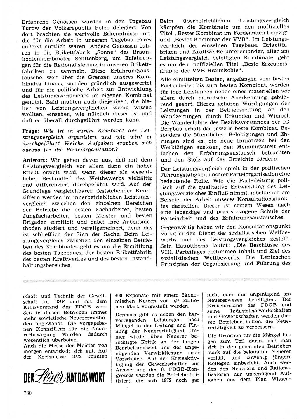 Neuer Weg (NW), Organ des Zentralkomitees (ZK) der SED (Sozialistische Einheitspartei Deutschlands) für Fragen des Parteilebens, 27. Jahrgang [Deutsche Demokratische Republik (DDR)] 1972, Seite 780 (NW ZK SED DDR 1972, S. 780)