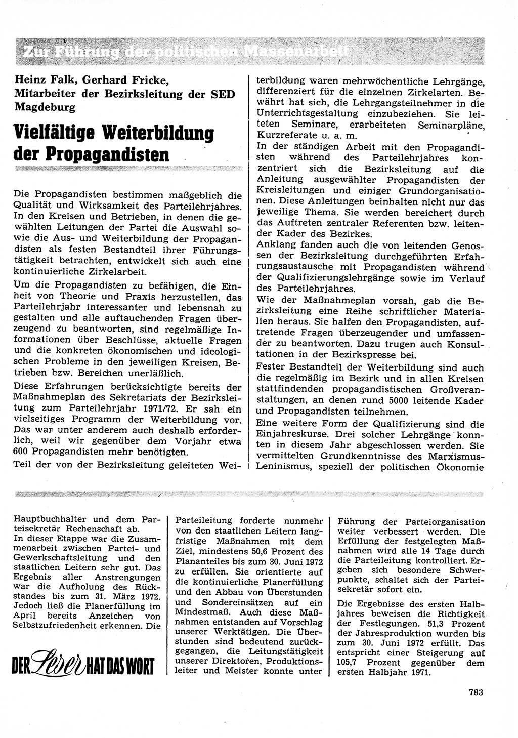 Neuer Weg (NW), Organ des Zentralkomitees (ZK) der SED (Sozialistische Einheitspartei Deutschlands) für Fragen des Parteilebens, 27. Jahrgang [Deutsche Demokratische Republik (DDR)] 1972, Seite 783 (NW ZK SED DDR 1972, S. 783)
