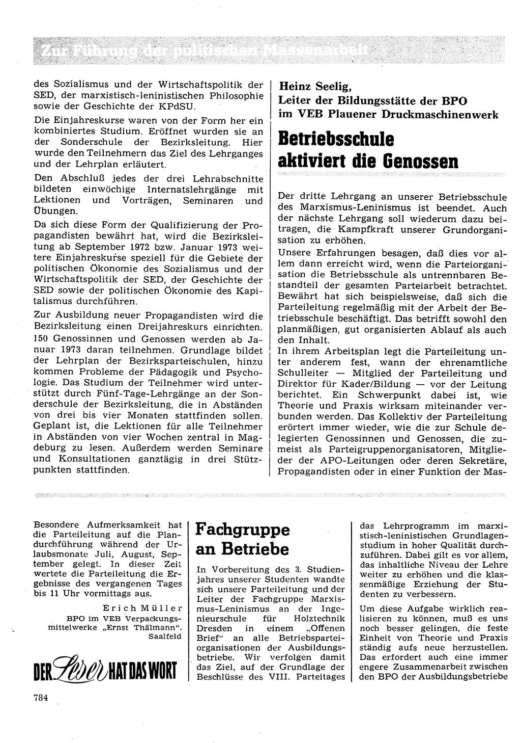 Neuer Weg (NW), Organ des Zentralkomitees (ZK) der SED (Sozialistische Einheitspartei Deutschlands) für Fragen des Parteilebens, 27. Jahrgang [Deutsche Demokratische Republik (DDR)] 1972, Seite 784 (NW ZK SED DDR 1972, S. 784)