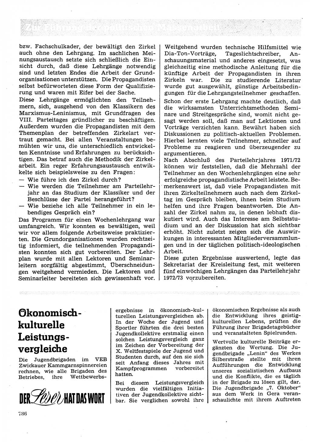 Neuer Weg (NW), Organ des Zentralkomitees (ZK) der SED (Sozialistische Einheitspartei Deutschlands) für Fragen des Parteilebens, 27. Jahrgang [Deutsche Demokratische Republik (DDR)] 1972, Seite 786 (NW ZK SED DDR 1972, S. 786)