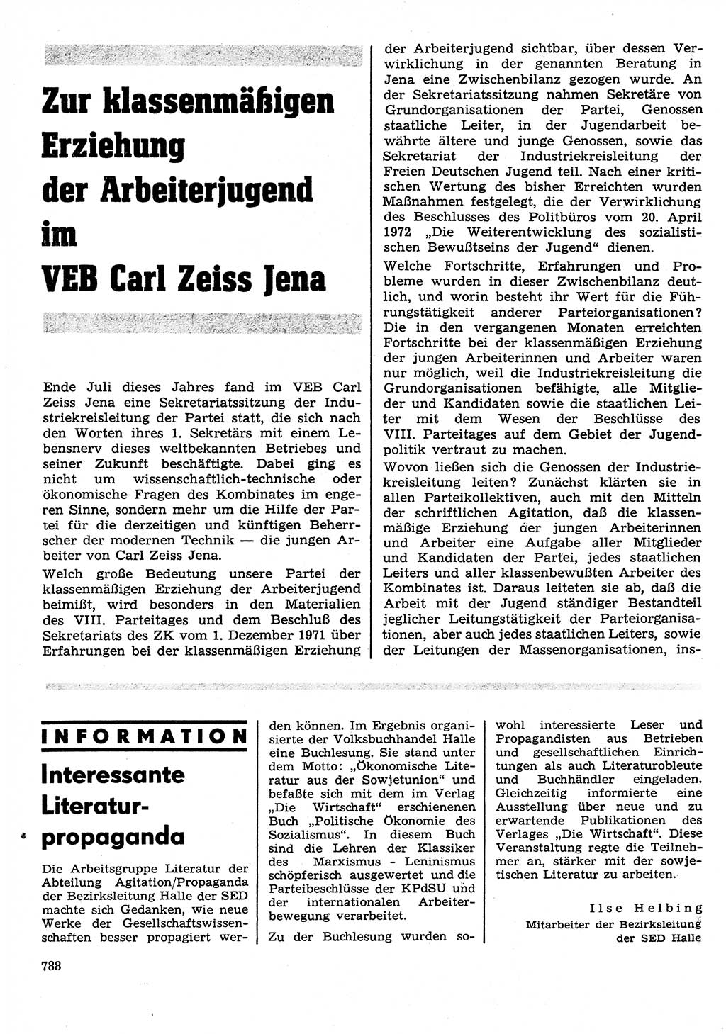 Neuer Weg (NW), Organ des Zentralkomitees (ZK) der SED (Sozialistische Einheitspartei Deutschlands) für Fragen des Parteilebens, 27. Jahrgang [Deutsche Demokratische Republik (DDR)] 1972, Seite 788 (NW ZK SED DDR 1972, S. 788)