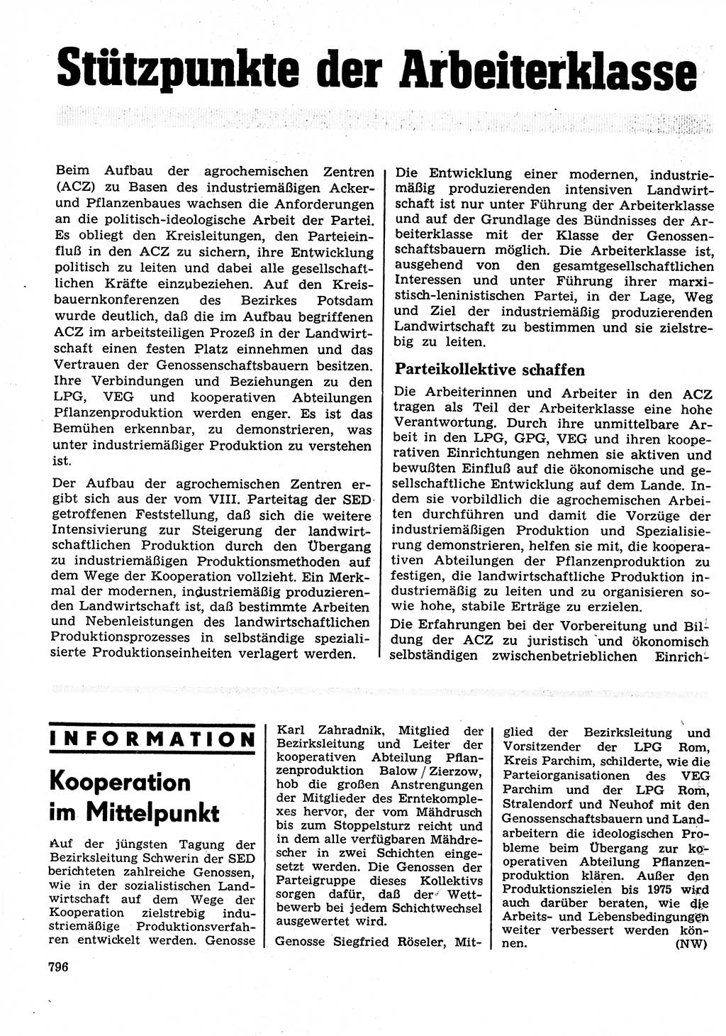 Neuer Weg (NW), Organ des Zentralkomitees (ZK) der SED (Sozialistische Einheitspartei Deutschlands) für Fragen des Parteilebens, 27. Jahrgang [Deutsche Demokratische Republik (DDR)] 1972, Seite 796 (NW ZK SED DDR 1972, S. 796)