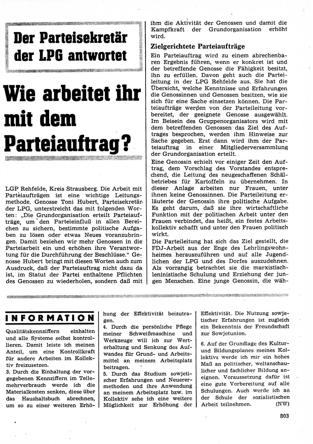 Neuer Weg (NW), Organ des Zentralkomitees (ZK) der SED (Sozialistische Einheitspartei Deutschlands) für Fragen des Parteilebens, 27. Jahrgang [Deutsche Demokratische Republik (DDR)] 1972, Seite 803 (NW ZK SED DDR 1972, S. 803)