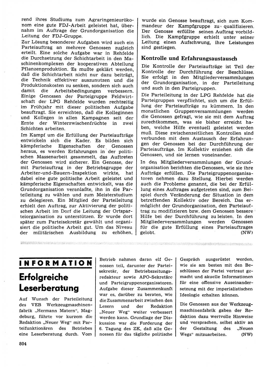 Neuer Weg (NW), Organ des Zentralkomitees (ZK) der SED (Sozialistische Einheitspartei Deutschlands) für Fragen des Parteilebens, 27. Jahrgang [Deutsche Demokratische Republik (DDR)] 1972, Seite 804 (NW ZK SED DDR 1972, S. 804)