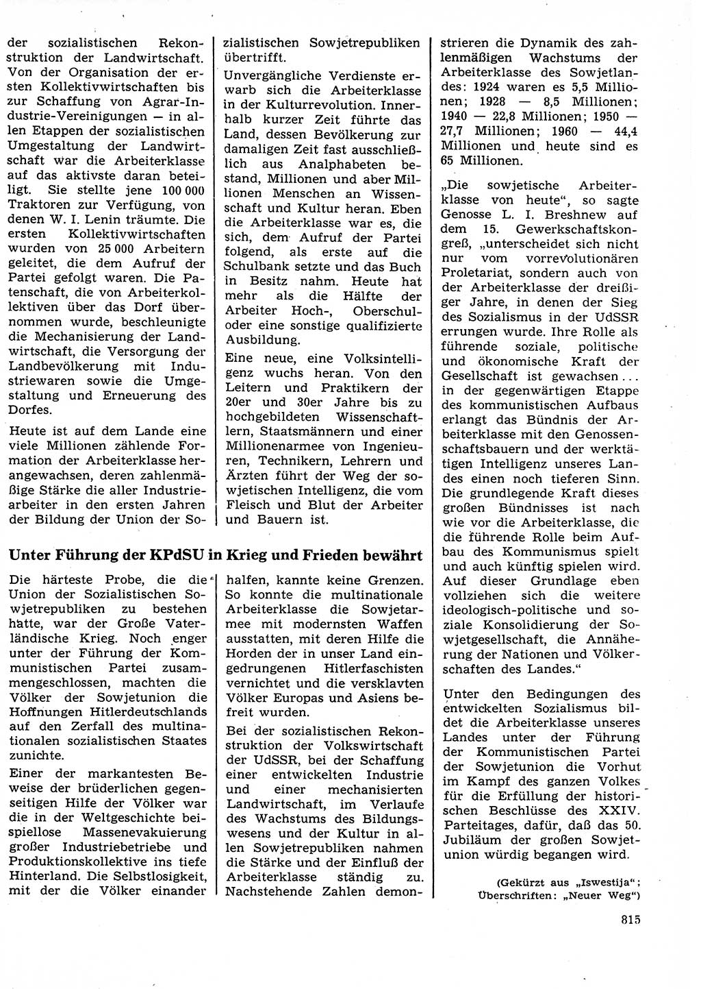 Neuer Weg (NW), Organ des Zentralkomitees (ZK) der SED (Sozialistische Einheitspartei Deutschlands) für Fragen des Parteilebens, 27. Jahrgang [Deutsche Demokratische Republik (DDR)] 1972, Seite 815 (NW ZK SED DDR 1972, S. 815)