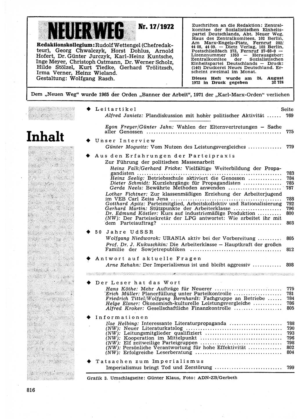 Neuer Weg (NW), Organ des Zentralkomitees (ZK) der SED (Sozialistische Einheitspartei Deutschlands) für Fragen des Parteilebens, 27. Jahrgang [Deutsche Demokratische Republik (DDR)] 1972, Seite 816 (NW ZK SED DDR 1972, S. 816)