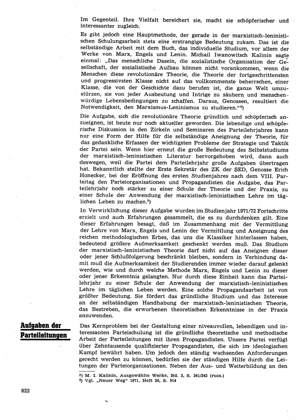Neuer Weg (NW), Organ des Zentralkomitees (ZK) der SED (Sozialistische Einheitspartei Deutschlands) für Fragen des Parteilebens, 27. Jahrgang [Deutsche Demokratische Republik (DDR)] 1972, Seite 822 (NW ZK SED DDR 1972, S. 822)