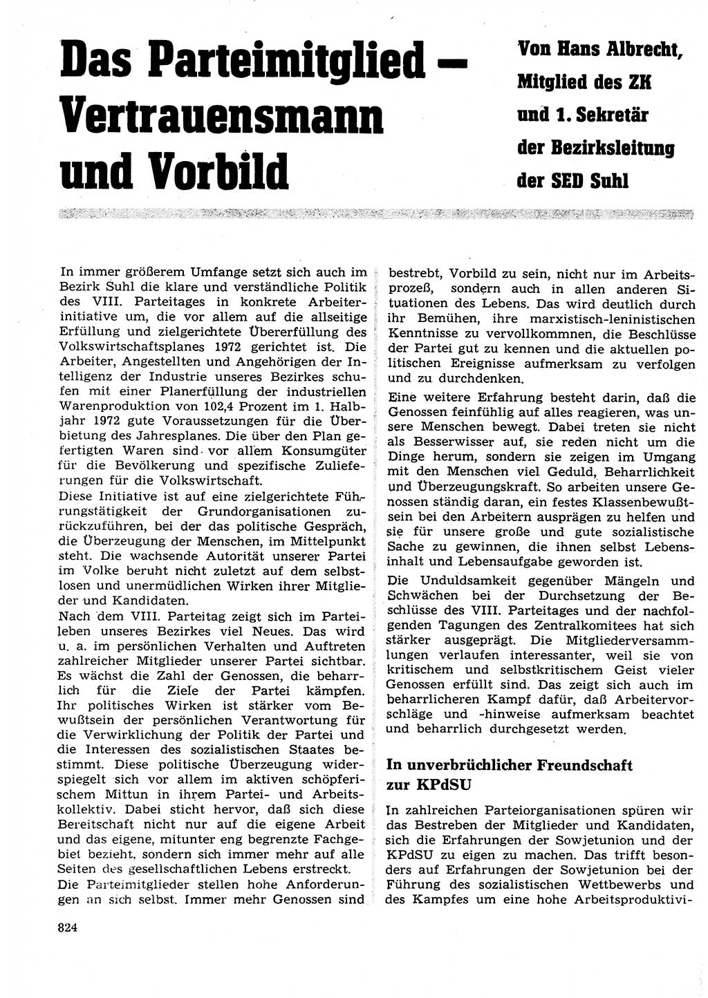 Neuer Weg (NW), Organ des Zentralkomitees (ZK) der SED (Sozialistische Einheitspartei Deutschlands) für Fragen des Parteilebens, 27. Jahrgang [Deutsche Demokratische Republik (DDR)] 1972, Seite 824 (NW ZK SED DDR 1972, S. 824)