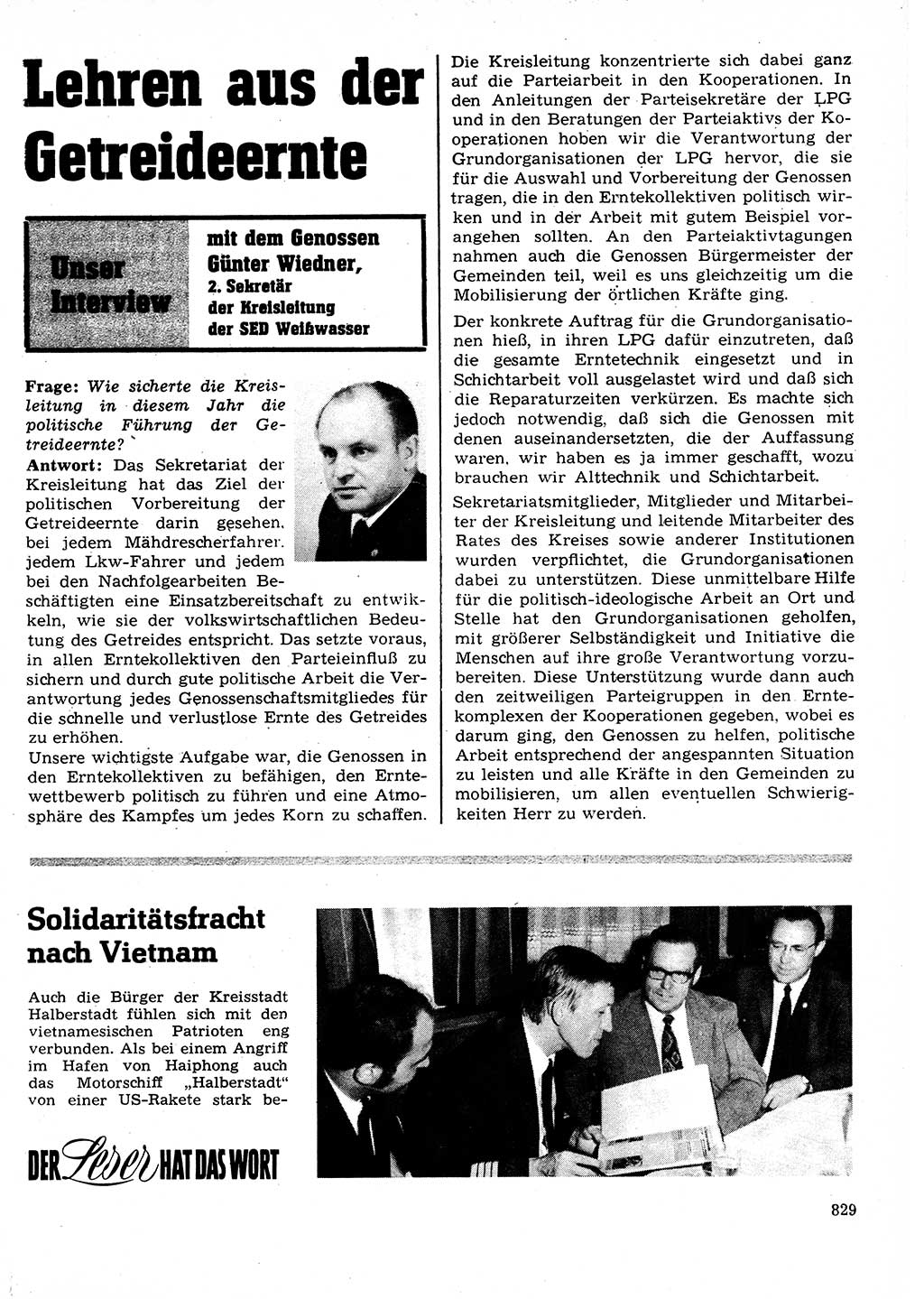 Neuer Weg (NW), Organ des Zentralkomitees (ZK) der SED (Sozialistische Einheitspartei Deutschlands) für Fragen des Parteilebens, 27. Jahrgang [Deutsche Demokratische Republik (DDR)] 1972, Seite 829 (NW ZK SED DDR 1972, S. 829)