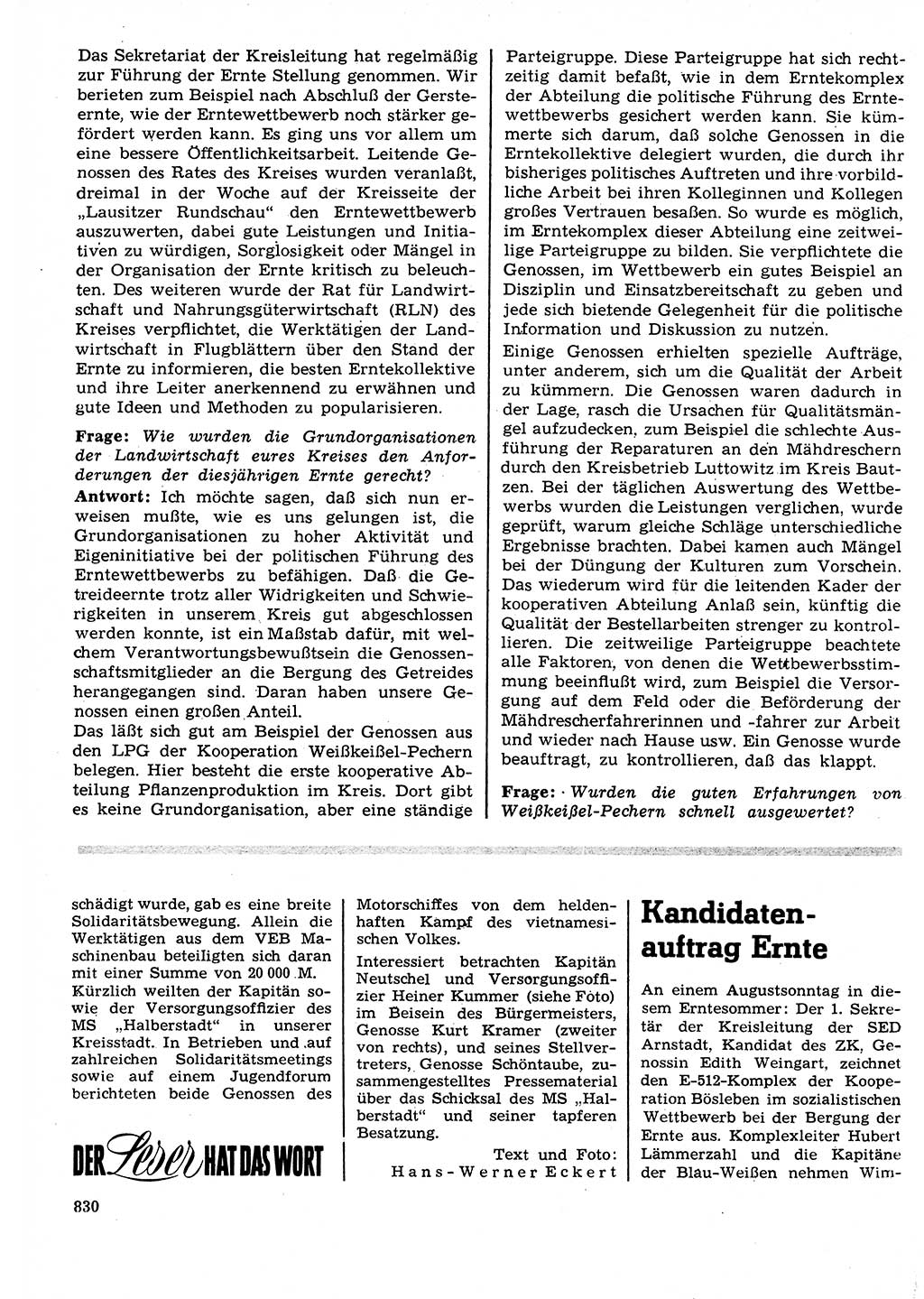 Neuer Weg (NW), Organ des Zentralkomitees (ZK) der SED (Sozialistische Einheitspartei Deutschlands) für Fragen des Parteilebens, 27. Jahrgang [Deutsche Demokratische Republik (DDR)] 1972, Seite 830 (NW ZK SED DDR 1972, S. 830)