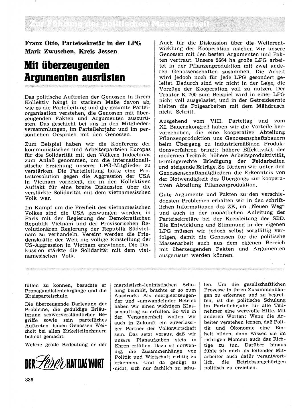 Neuer Weg (NW), Organ des Zentralkomitees (ZK) der SED (Sozialistische Einheitspartei Deutschlands) für Fragen des Parteilebens, 27. Jahrgang [Deutsche Demokratische Republik (DDR)] 1972, Seite 836 (NW ZK SED DDR 1972, S. 836)