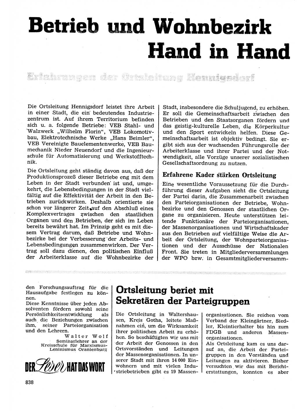 Neuer Weg (NW), Organ des Zentralkomitees (ZK) der SED (Sozialistische Einheitspartei Deutschlands) für Fragen des Parteilebens, 27. Jahrgang [Deutsche Demokratische Republik (DDR)] 1972, Seite 838 (NW ZK SED DDR 1972, S. 838)