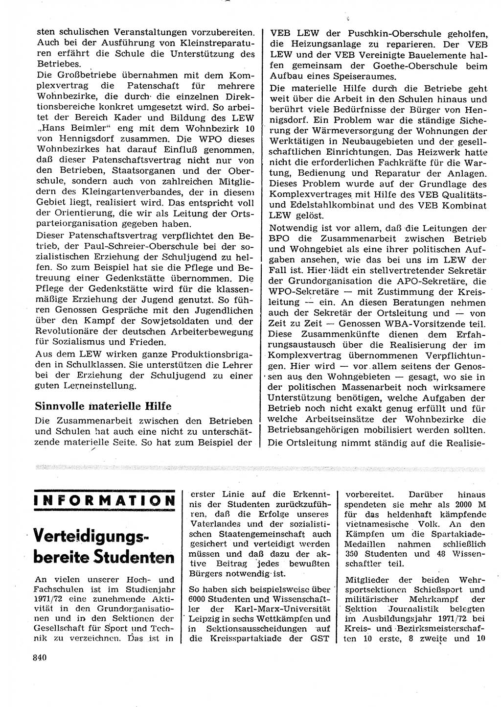 Neuer Weg (NW), Organ des Zentralkomitees (ZK) der SED (Sozialistische Einheitspartei Deutschlands) für Fragen des Parteilebens, 27. Jahrgang [Deutsche Demokratische Republik (DDR)] 1972, Seite 840 (NW ZK SED DDR 1972, S. 840)