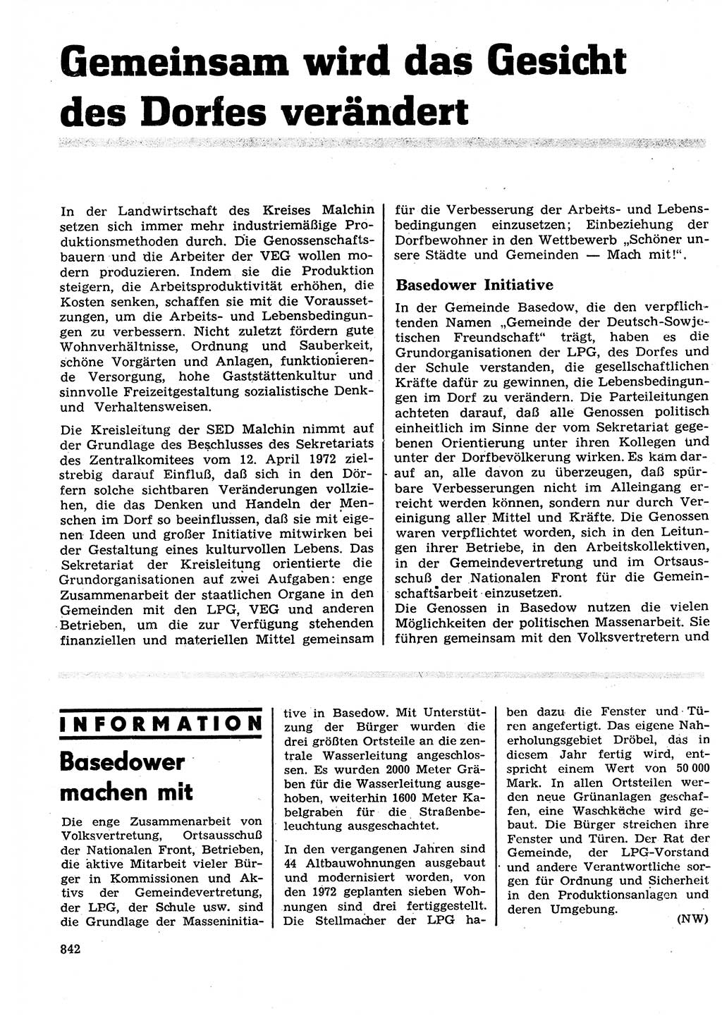 Neuer Weg (NW), Organ des Zentralkomitees (ZK) der SED (Sozialistische Einheitspartei Deutschlands) für Fragen des Parteilebens, 27. Jahrgang [Deutsche Demokratische Republik (DDR)] 1972, Seite 842 (NW ZK SED DDR 1972, S. 842)