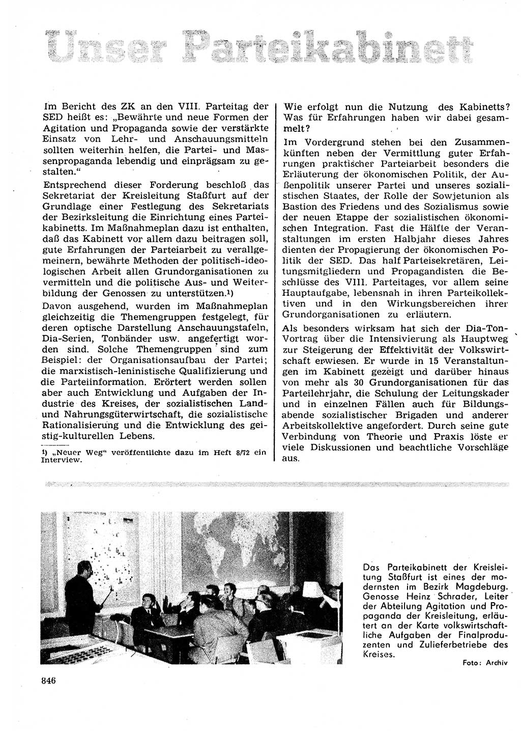 Neuer Weg (NW), Organ des Zentralkomitees (ZK) der SED (Sozialistische Einheitspartei Deutschlands) für Fragen des Parteilebens, 27. Jahrgang [Deutsche Demokratische Republik (DDR)] 1972, Seite 846 (NW ZK SED DDR 1972, S. 846)