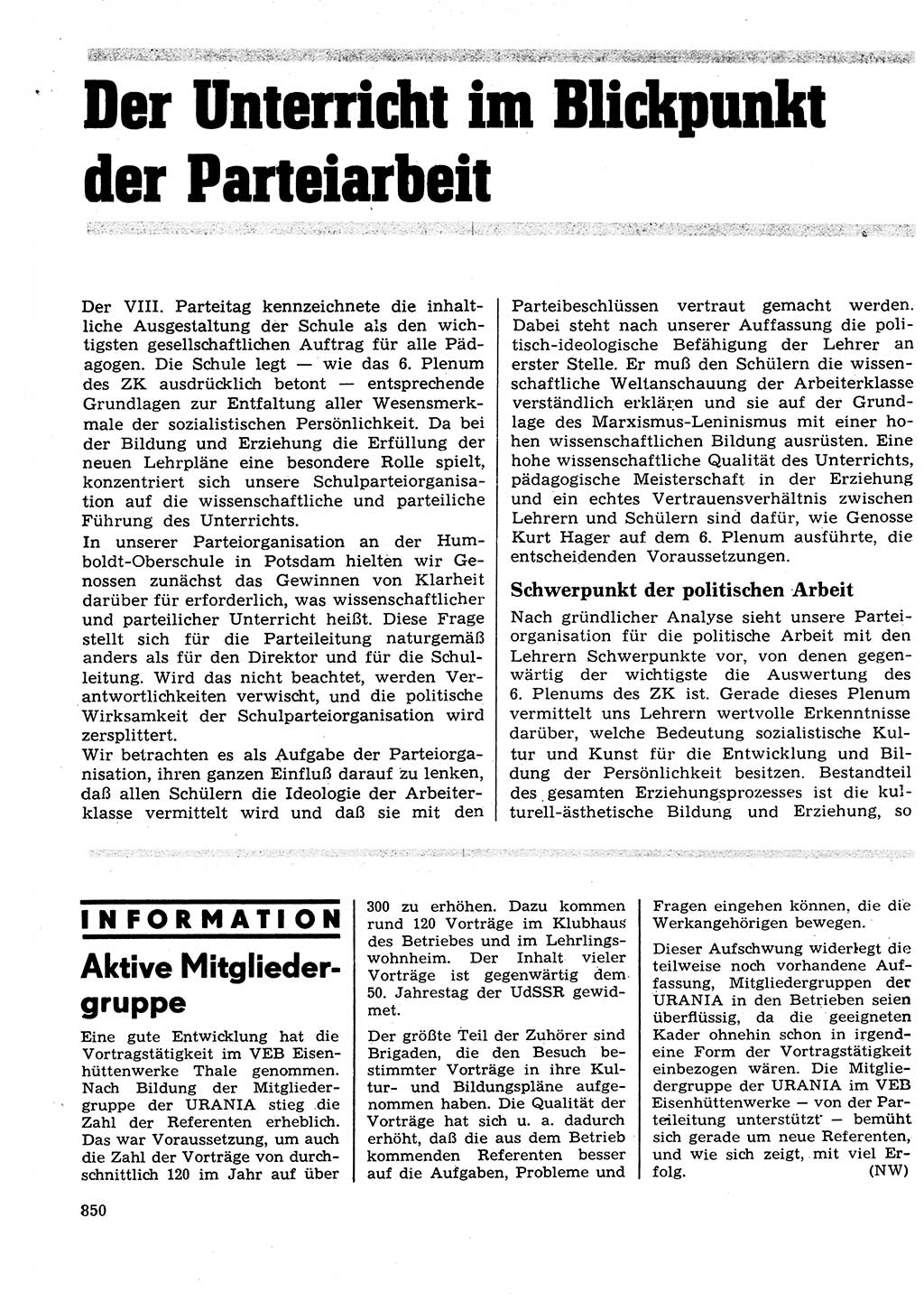 Neuer Weg (NW), Organ des Zentralkomitees (ZK) der SED (Sozialistische Einheitspartei Deutschlands) für Fragen des Parteilebens, 27. Jahrgang [Deutsche Demokratische Republik (DDR)] 1972, Seite 850 (NW ZK SED DDR 1972, S. 850)