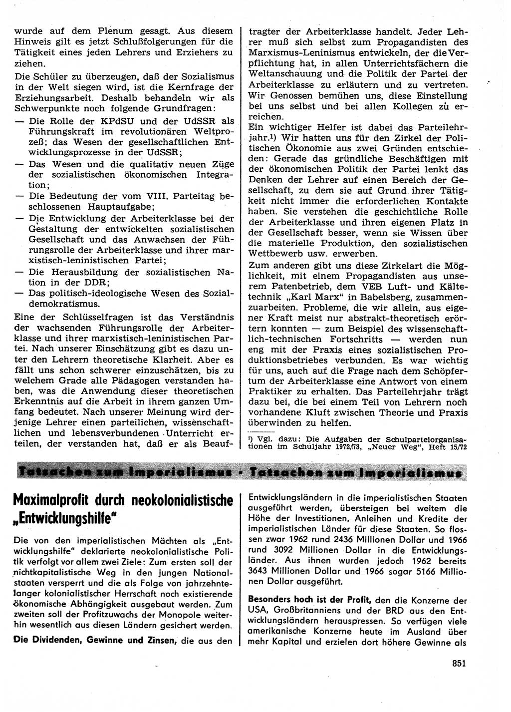 Neuer Weg (NW), Organ des Zentralkomitees (ZK) der SED (Sozialistische Einheitspartei Deutschlands) für Fragen des Parteilebens, 27. Jahrgang [Deutsche Demokratische Republik (DDR)] 1972, Seite 851 (NW ZK SED DDR 1972, S. 851)
