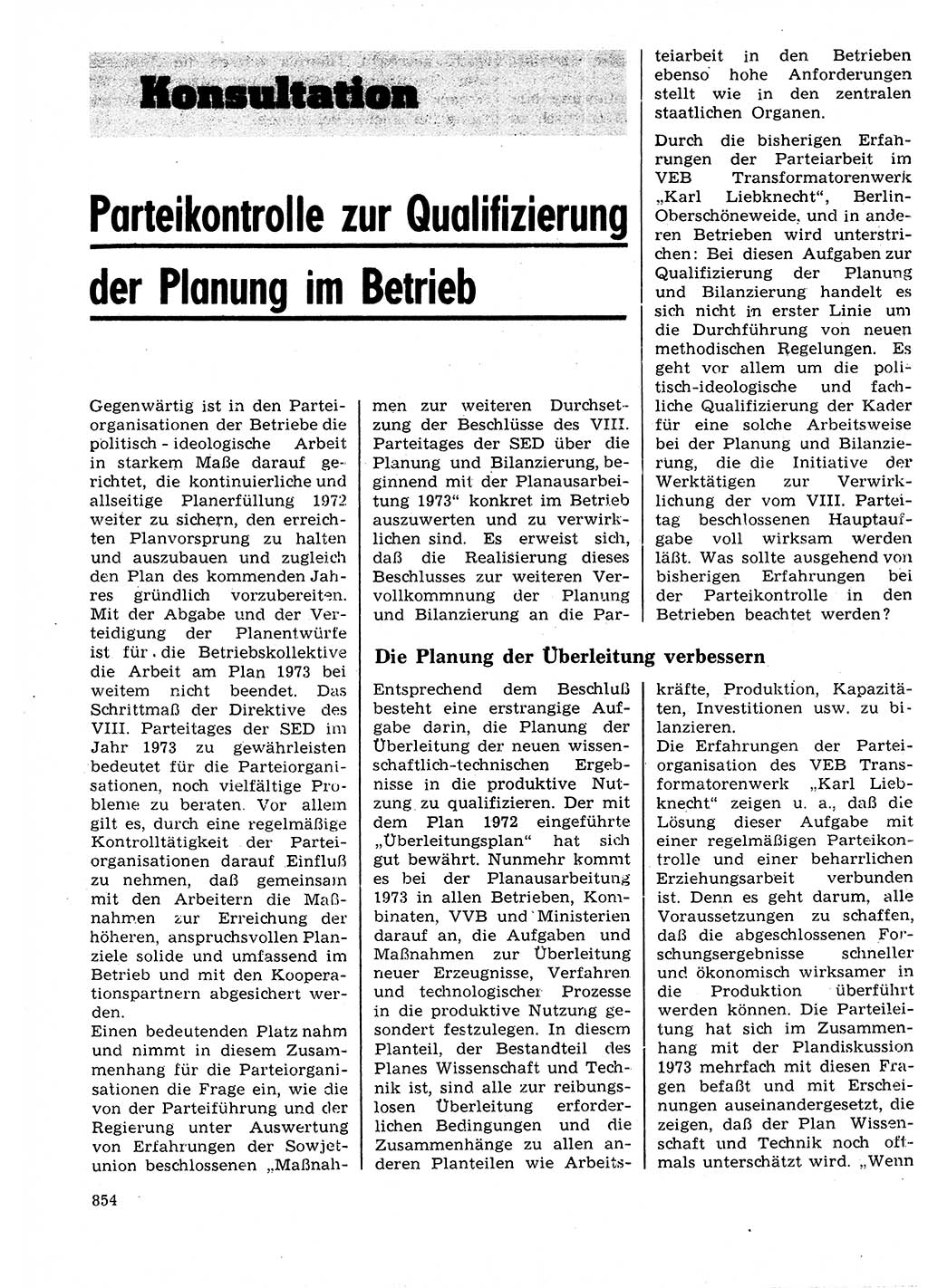 Neuer Weg (NW), Organ des Zentralkomitees (ZK) der SED (Sozialistische Einheitspartei Deutschlands) für Fragen des Parteilebens, 27. Jahrgang [Deutsche Demokratische Republik (DDR)] 1972, Seite 854 (NW ZK SED DDR 1972, S. 854)