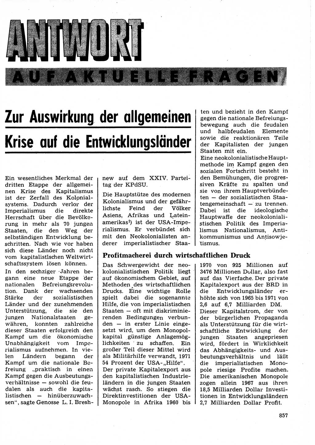 Neuer Weg (NW), Organ des Zentralkomitees (ZK) der SED (Sozialistische Einheitspartei Deutschlands) für Fragen des Parteilebens, 27. Jahrgang [Deutsche Demokratische Republik (DDR)] 1972, Seite 857 (NW ZK SED DDR 1972, S. 857)