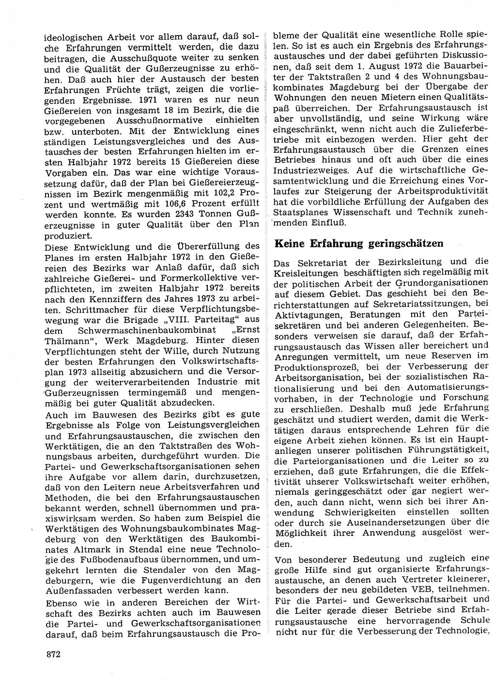 Neuer Weg (NW), Organ des Zentralkomitees (ZK) der SED (Sozialistische Einheitspartei Deutschlands) für Fragen des Parteilebens, 27. Jahrgang [Deutsche Demokratische Republik (DDR)] 1972, Seite 872 (NW ZK SED DDR 1972, S. 872)