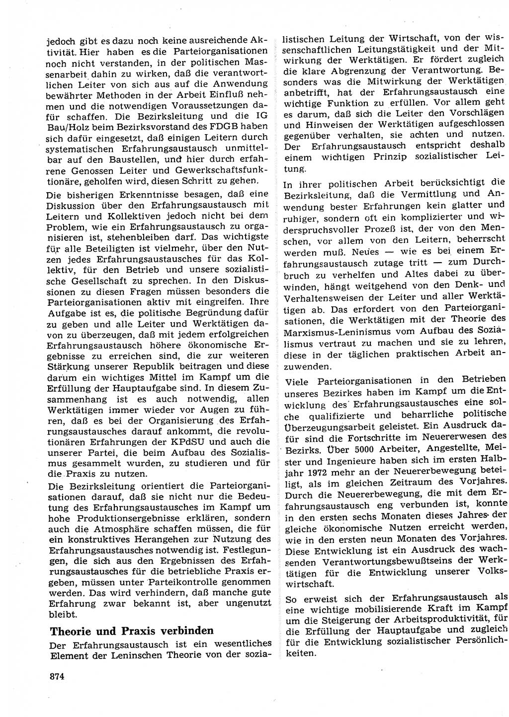 Neuer Weg (NW), Organ des Zentralkomitees (ZK) der SED (Sozialistische Einheitspartei Deutschlands) für Fragen des Parteilebens, 27. Jahrgang [Deutsche Demokratische Republik (DDR)] 1972, Seite 874 (NW ZK SED DDR 1972, S. 874)