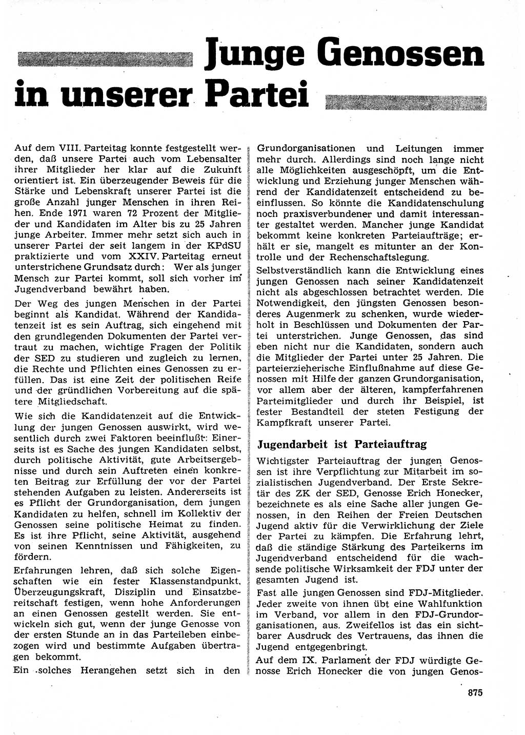 Neuer Weg (NW), Organ des Zentralkomitees (ZK) der SED (Sozialistische Einheitspartei Deutschlands) für Fragen des Parteilebens, 27. Jahrgang [Deutsche Demokratische Republik (DDR)] 1972, Seite 875 (NW ZK SED DDR 1972, S. 875)