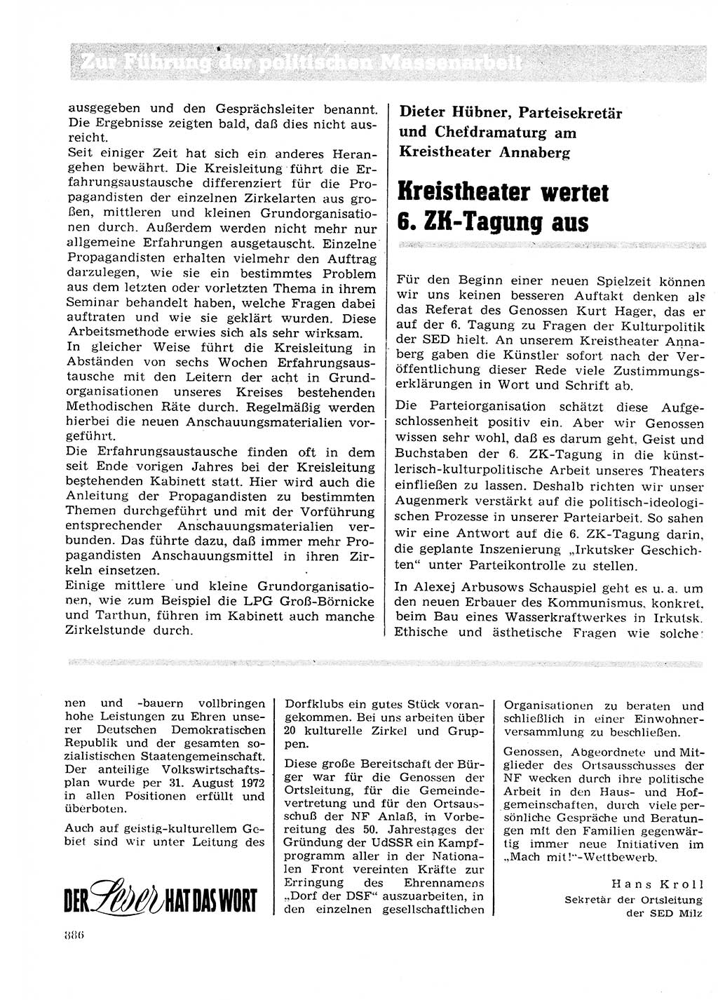 Neuer Weg (NW), Organ des Zentralkomitees (ZK) der SED (Sozialistische Einheitspartei Deutschlands) für Fragen des Parteilebens, 27. Jahrgang [Deutsche Demokratische Republik (DDR)] 1972, Seite 886 (NW ZK SED DDR 1972, S. 886)