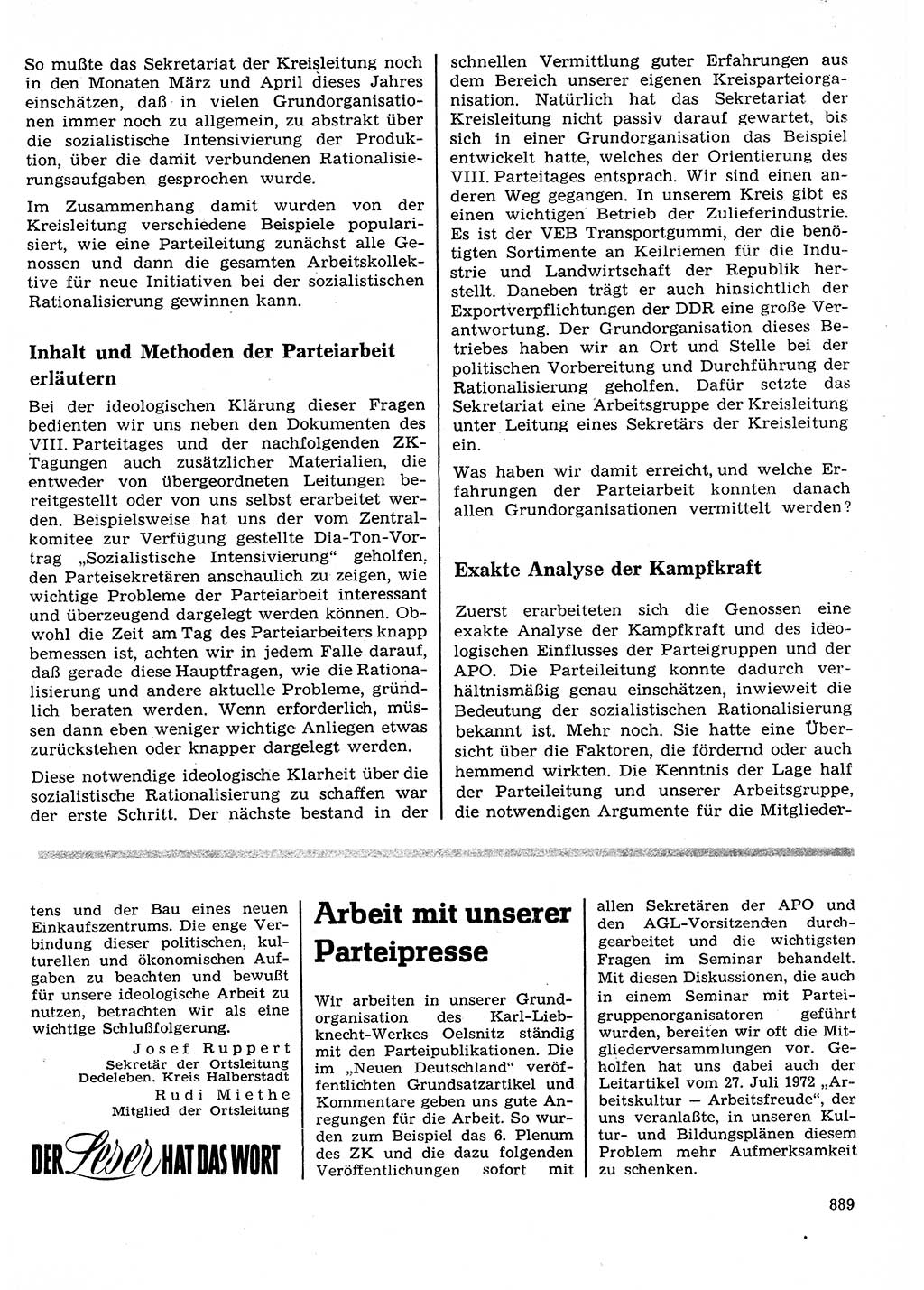 Neuer Weg (NW), Organ des Zentralkomitees (ZK) der SED (Sozialistische Einheitspartei Deutschlands) für Fragen des Parteilebens, 27. Jahrgang [Deutsche Demokratische Republik (DDR)] 1972, Seite 889 (NW ZK SED DDR 1972, S. 889)