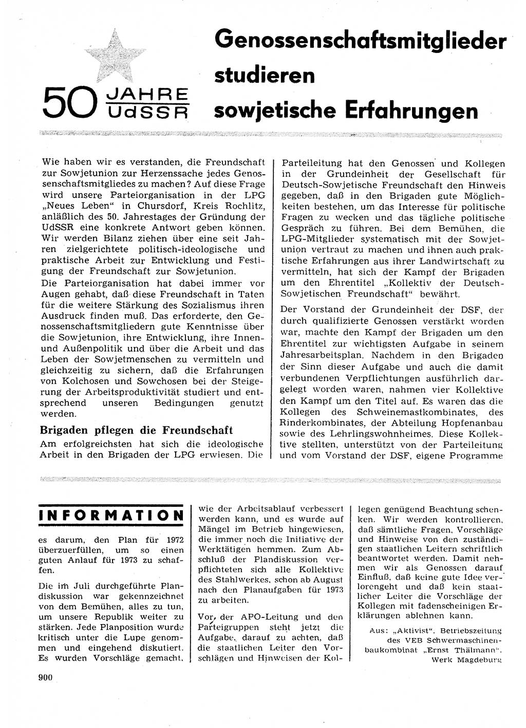 Neuer Weg (NW), Organ des Zentralkomitees (ZK) der SED (Sozialistische Einheitspartei Deutschlands) für Fragen des Parteilebens, 27. Jahrgang [Deutsche Demokratische Republik (DDR)] 1972, Seite 900 (NW ZK SED DDR 1972, S. 900)