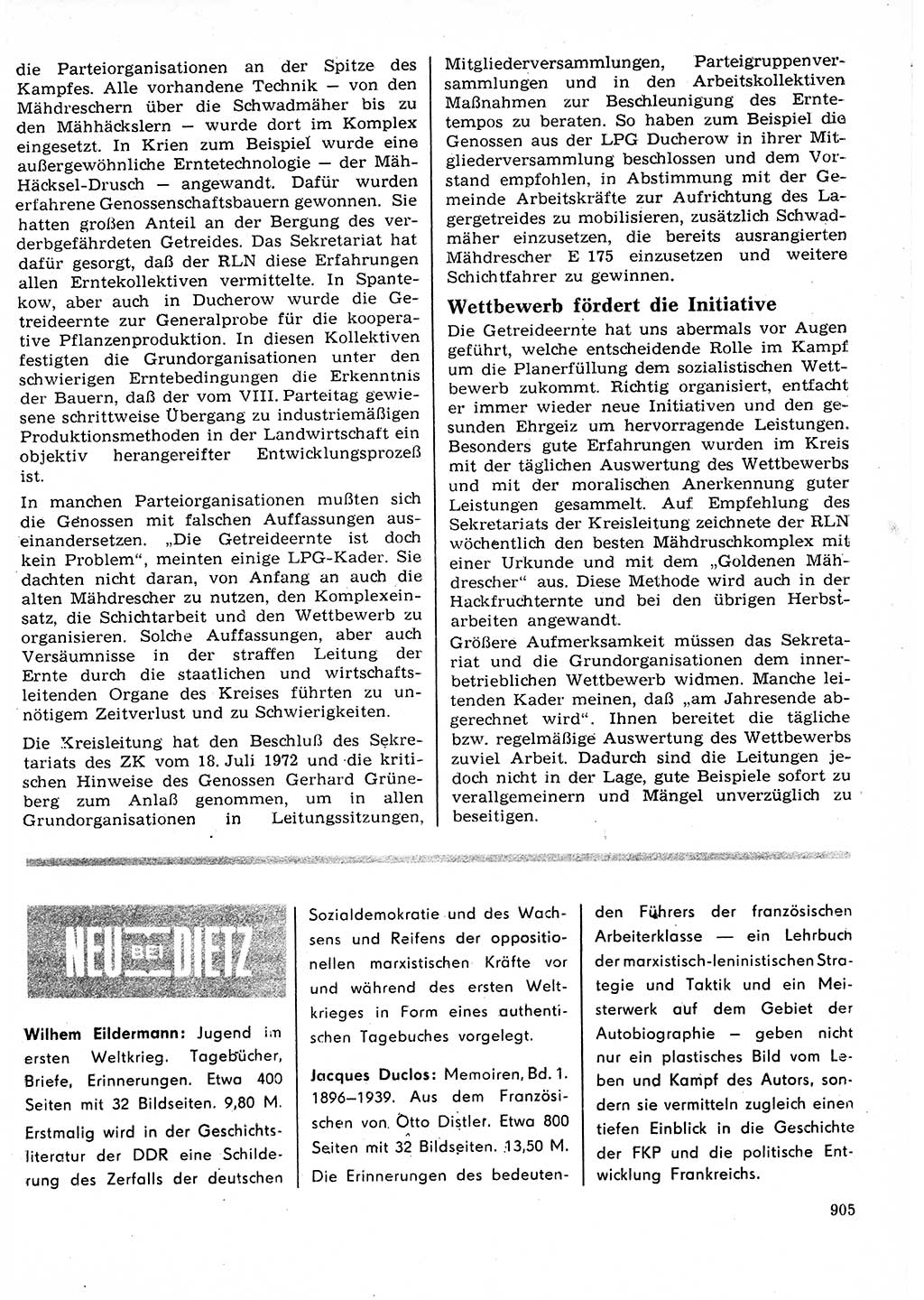 Neuer Weg (NW), Organ des Zentralkomitees (ZK) der SED (Sozialistische Einheitspartei Deutschlands) für Fragen des Parteilebens, 27. Jahrgang [Deutsche Demokratische Republik (DDR)] 1972, Seite 905 (NW ZK SED DDR 1972, S. 905)