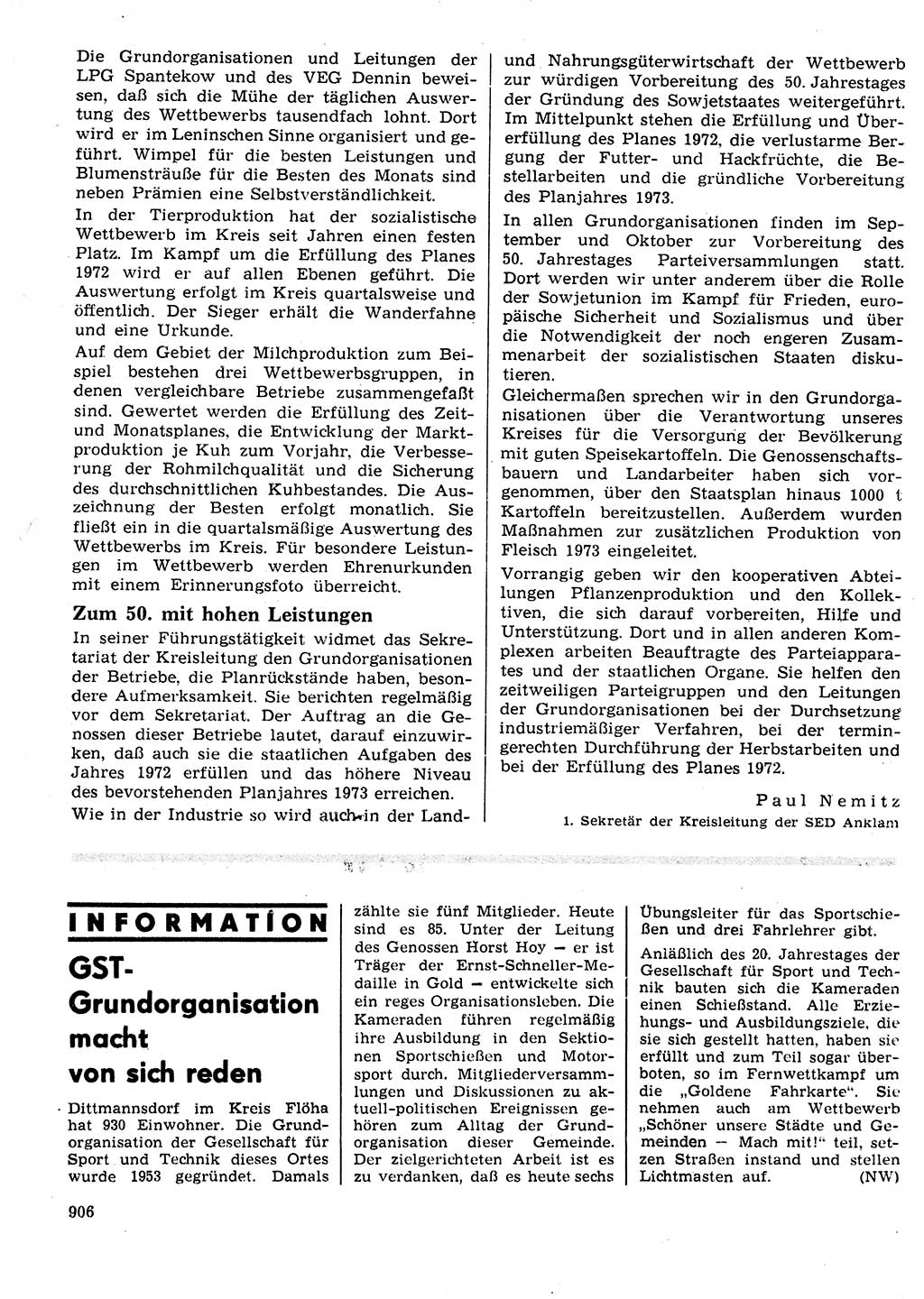 Neuer Weg (NW), Organ des Zentralkomitees (ZK) der SED (Sozialistische Einheitspartei Deutschlands) für Fragen des Parteilebens, 27. Jahrgang [Deutsche Demokratische Republik (DDR)] 1972, Seite 906 (NW ZK SED DDR 1972, S. 906)