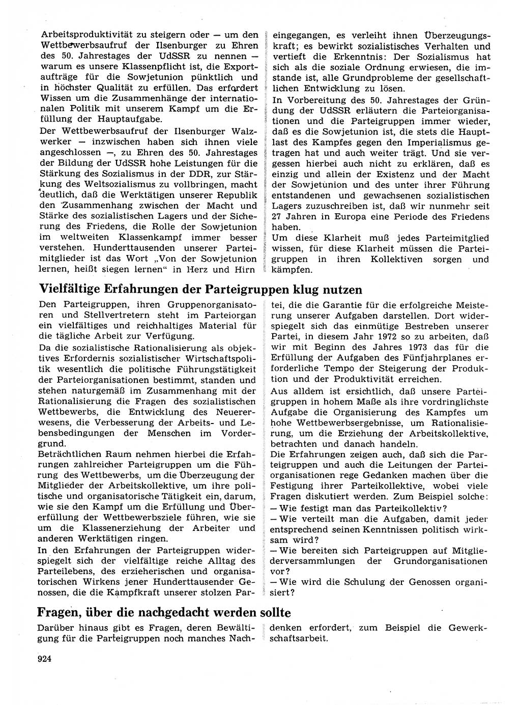 Neuer Weg (NW), Organ des Zentralkomitees (ZK) der SED (Sozialistische Einheitspartei Deutschlands) für Fragen des Parteilebens, 27. Jahrgang [Deutsche Demokratische Republik (DDR)] 1972, Seite 924 (NW ZK SED DDR 1972, S. 924)