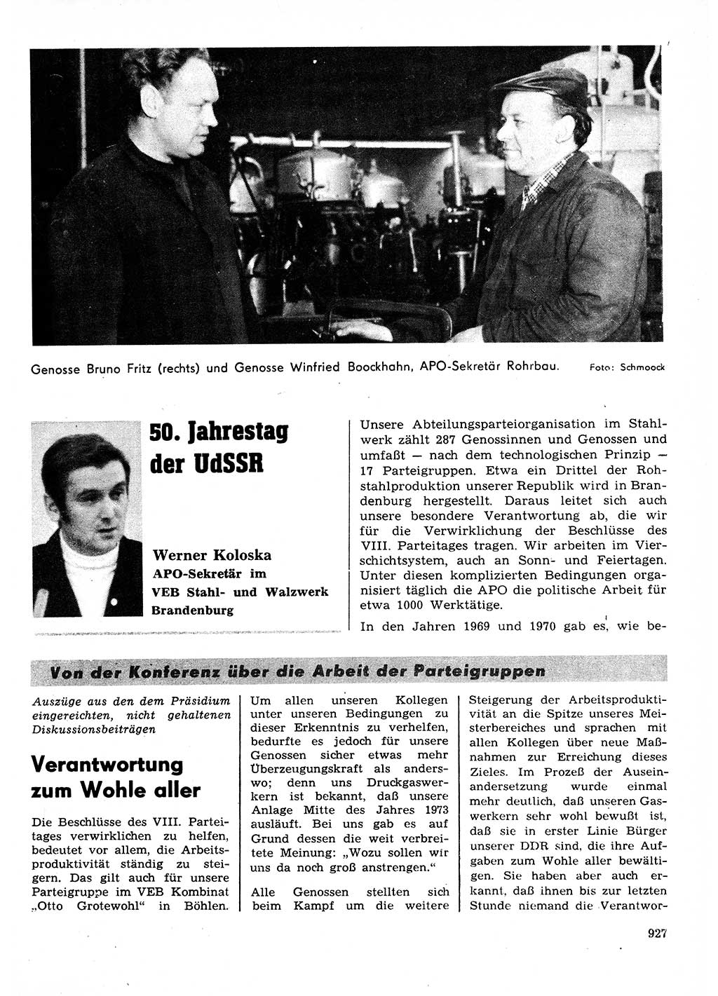 Neuer Weg (NW), Organ des Zentralkomitees (ZK) der SED (Sozialistische Einheitspartei Deutschlands) für Fragen des Parteilebens, 27. Jahrgang [Deutsche Demokratische Republik (DDR)] 1972, Seite 927 (NW ZK SED DDR 1972, S. 927)