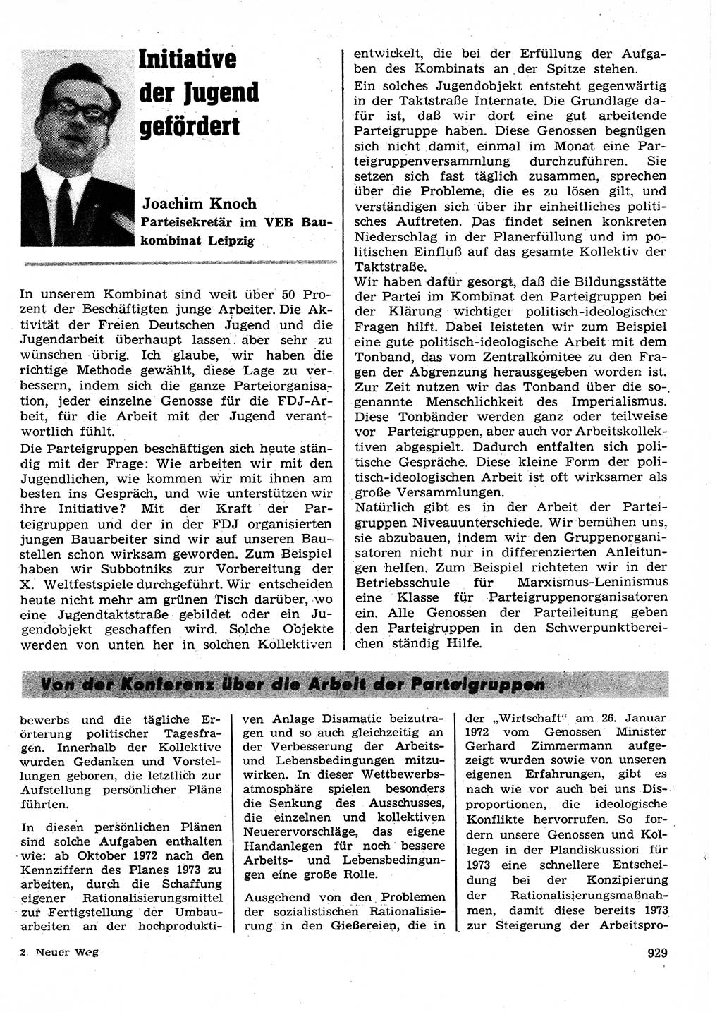Neuer Weg (NW), Organ des Zentralkomitees (ZK) der SED (Sozialistische Einheitspartei Deutschlands) für Fragen des Parteilebens, 27. Jahrgang [Deutsche Demokratische Republik (DDR)] 1972, Seite 929 (NW ZK SED DDR 1972, S. 929)