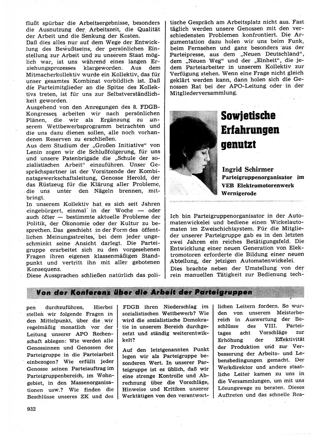 Neuer Weg (NW), Organ des Zentralkomitees (ZK) der SED (Sozialistische Einheitspartei Deutschlands) für Fragen des Parteilebens, 27. Jahrgang [Deutsche Demokratische Republik (DDR)] 1972, Seite 932 (NW ZK SED DDR 1972, S. 932)