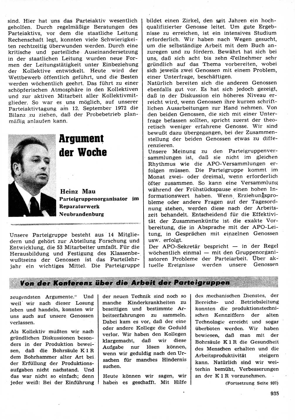 Neuer Weg (NW), Organ des Zentralkomitees (ZK) der SED (Sozialistische Einheitspartei Deutschlands) für Fragen des Parteilebens, 27. Jahrgang [Deutsche Demokratische Republik (DDR)] 1972, Seite 935 (NW ZK SED DDR 1972, S. 935)