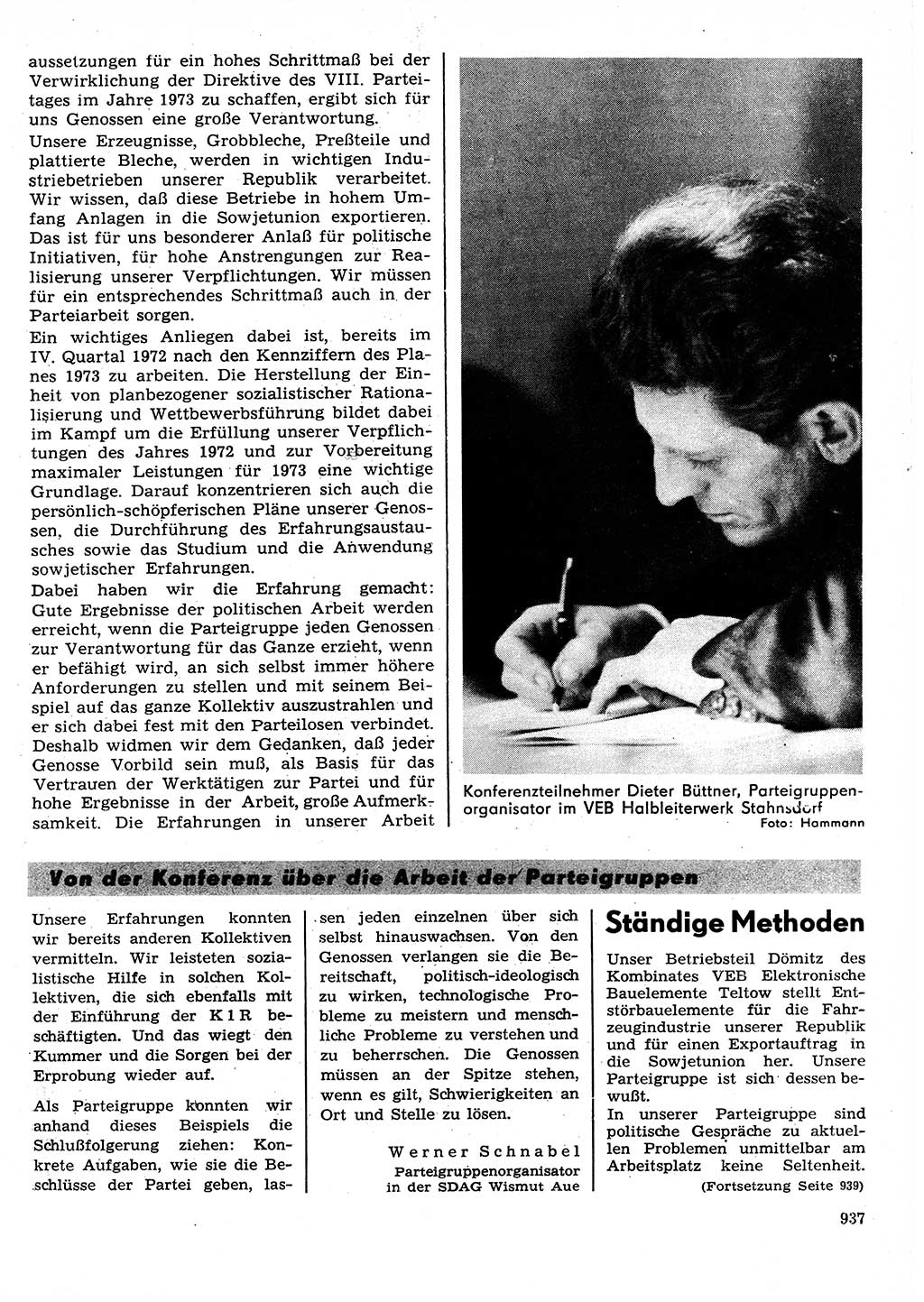 Neuer Weg (NW), Organ des Zentralkomitees (ZK) der SED (Sozialistische Einheitspartei Deutschlands) für Fragen des Parteilebens, 27. Jahrgang [Deutsche Demokratische Republik (DDR)] 1972, Seite 937 (NW ZK SED DDR 1972, S. 937)